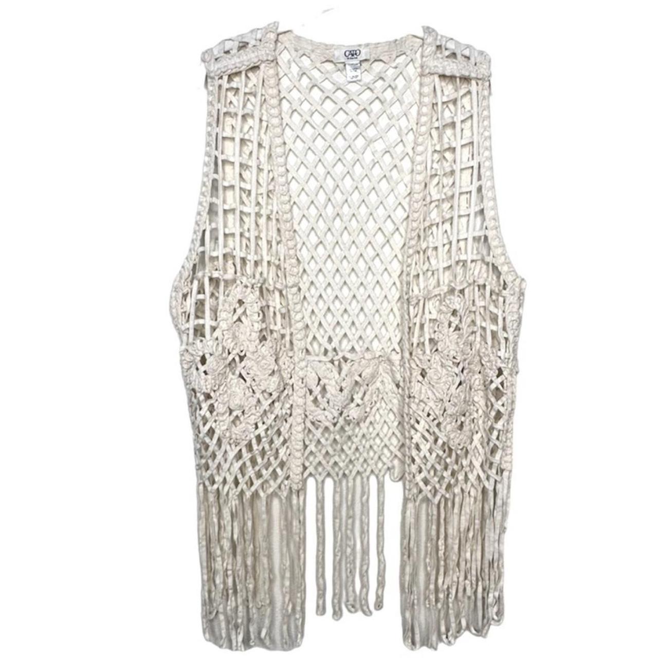 Cato 2X Boho Crochet Macrame Fringe Vest Womens Depop