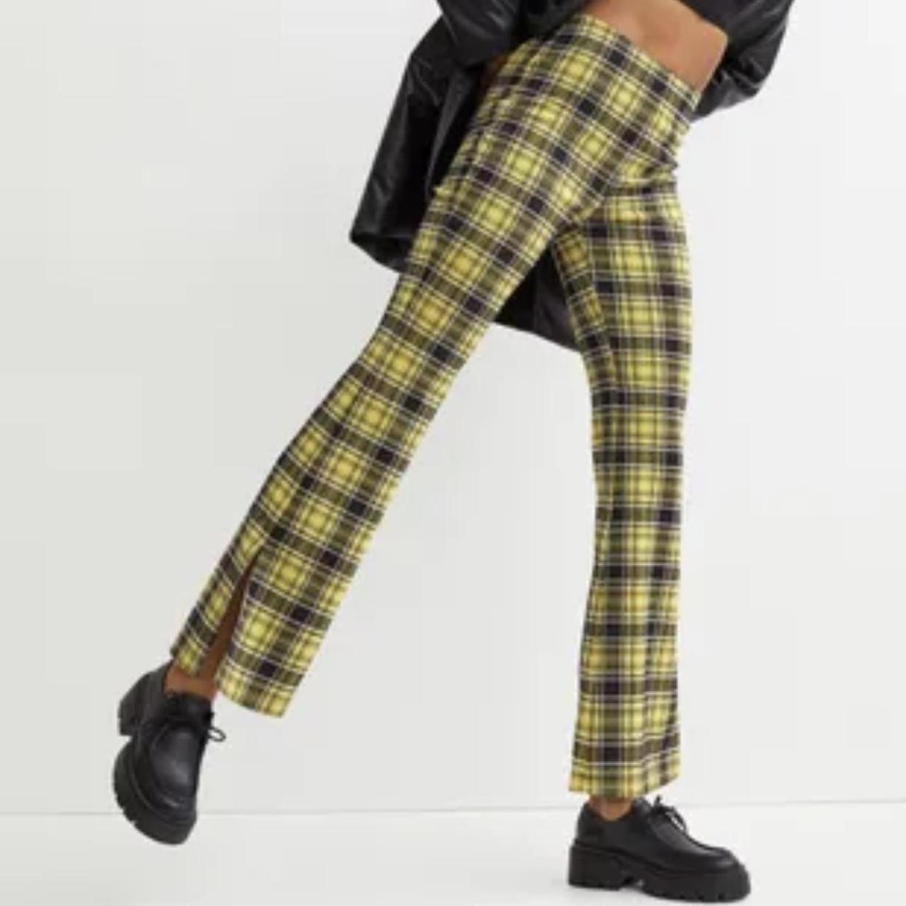 H M Slit Detail Jazz Pants Yellow Black Plaid Size. Depop