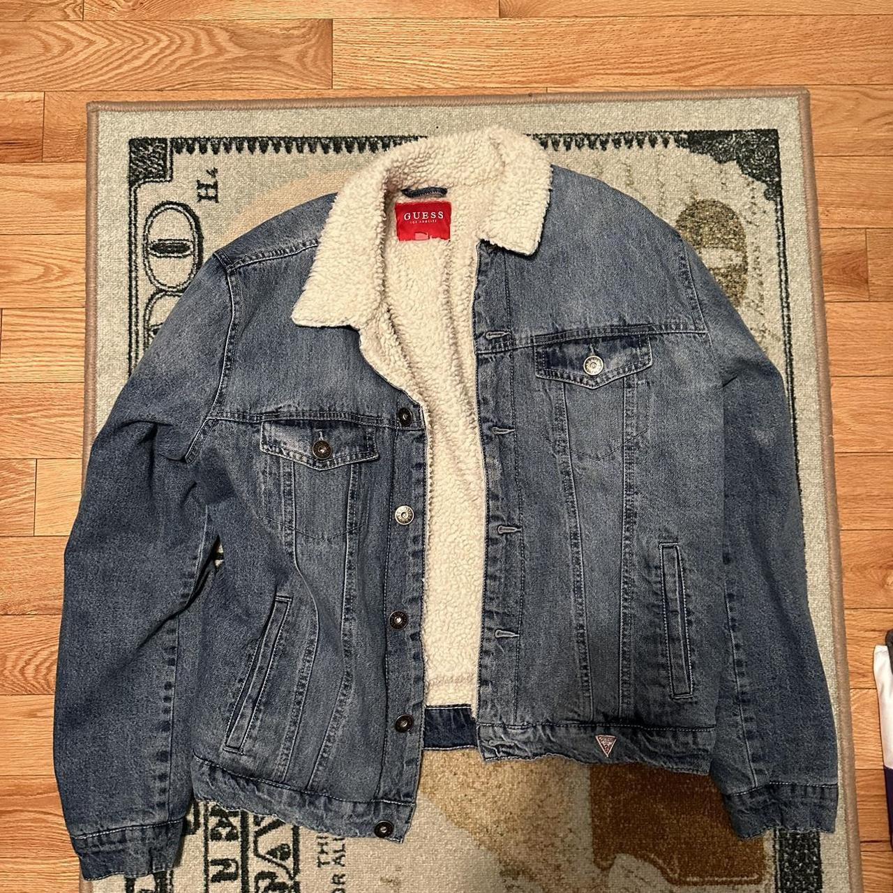 Guess sherpa Jean Jacket Size medium 9.5/10... Depop