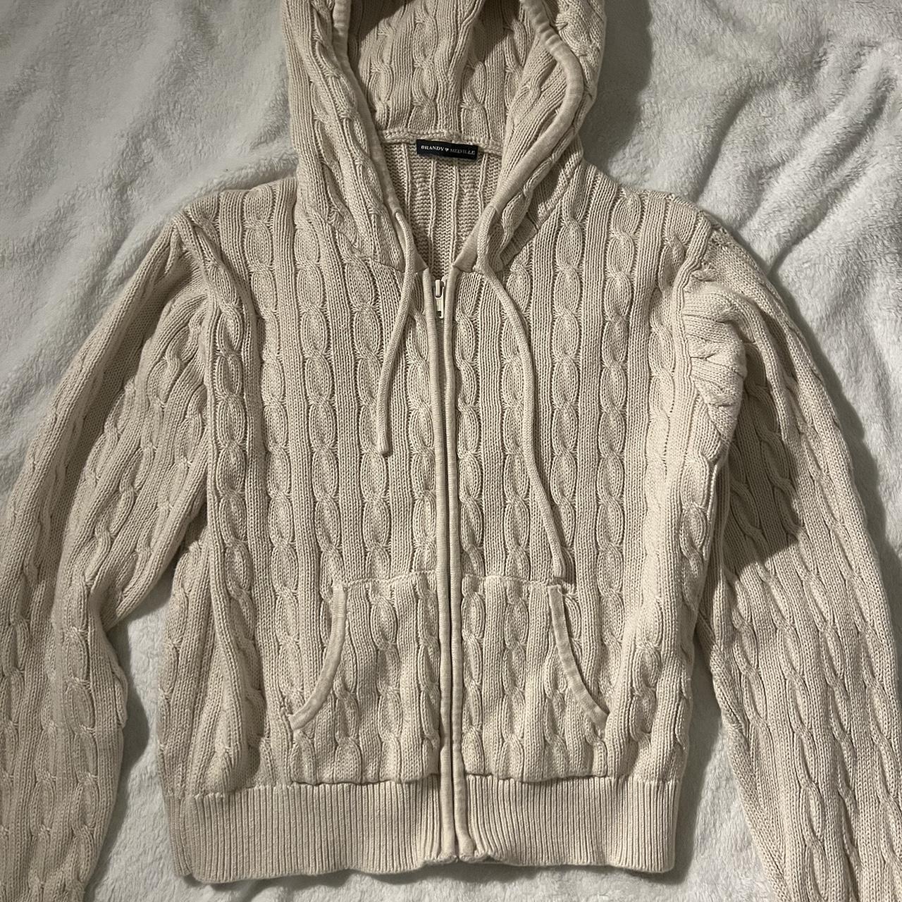 brandy melville ayla cable knit zip up sweater in... - Depop