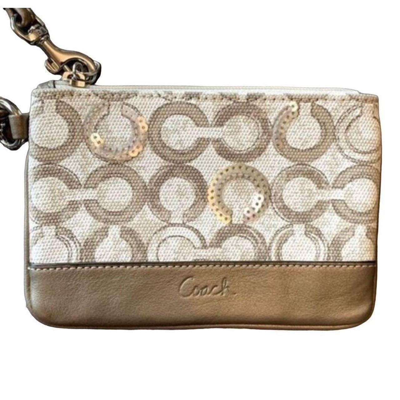 Coach brown sale sequin logo wristlet