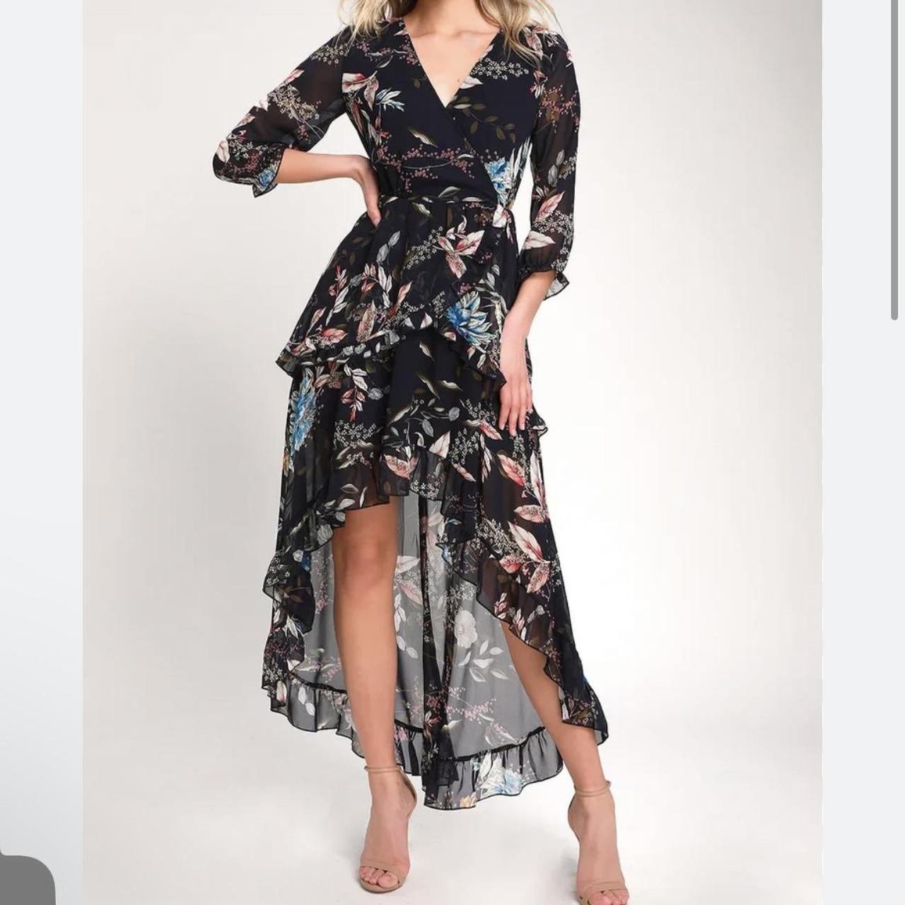 Navy blue floral high low dress best sale