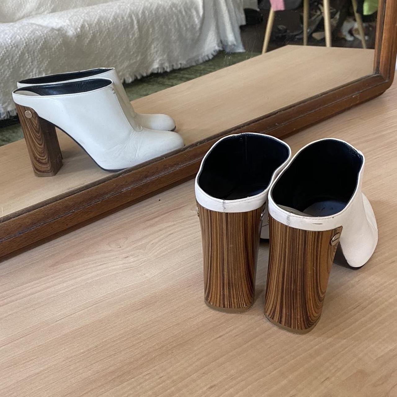 Super cool 4 inch heel mules. White leather with... Depop