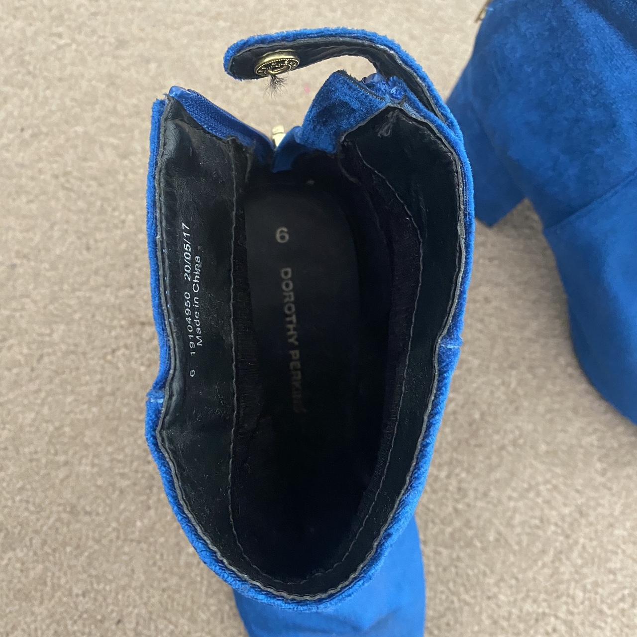 Electric blue velvet look heeled ankle boots with... Depop