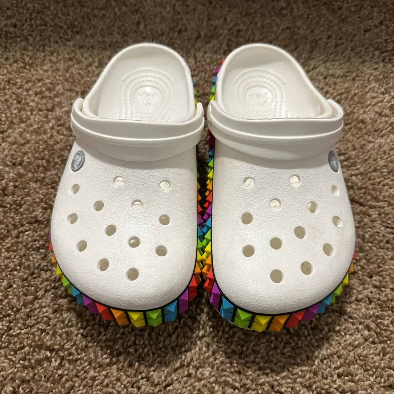 White crocs outlet with rainbow