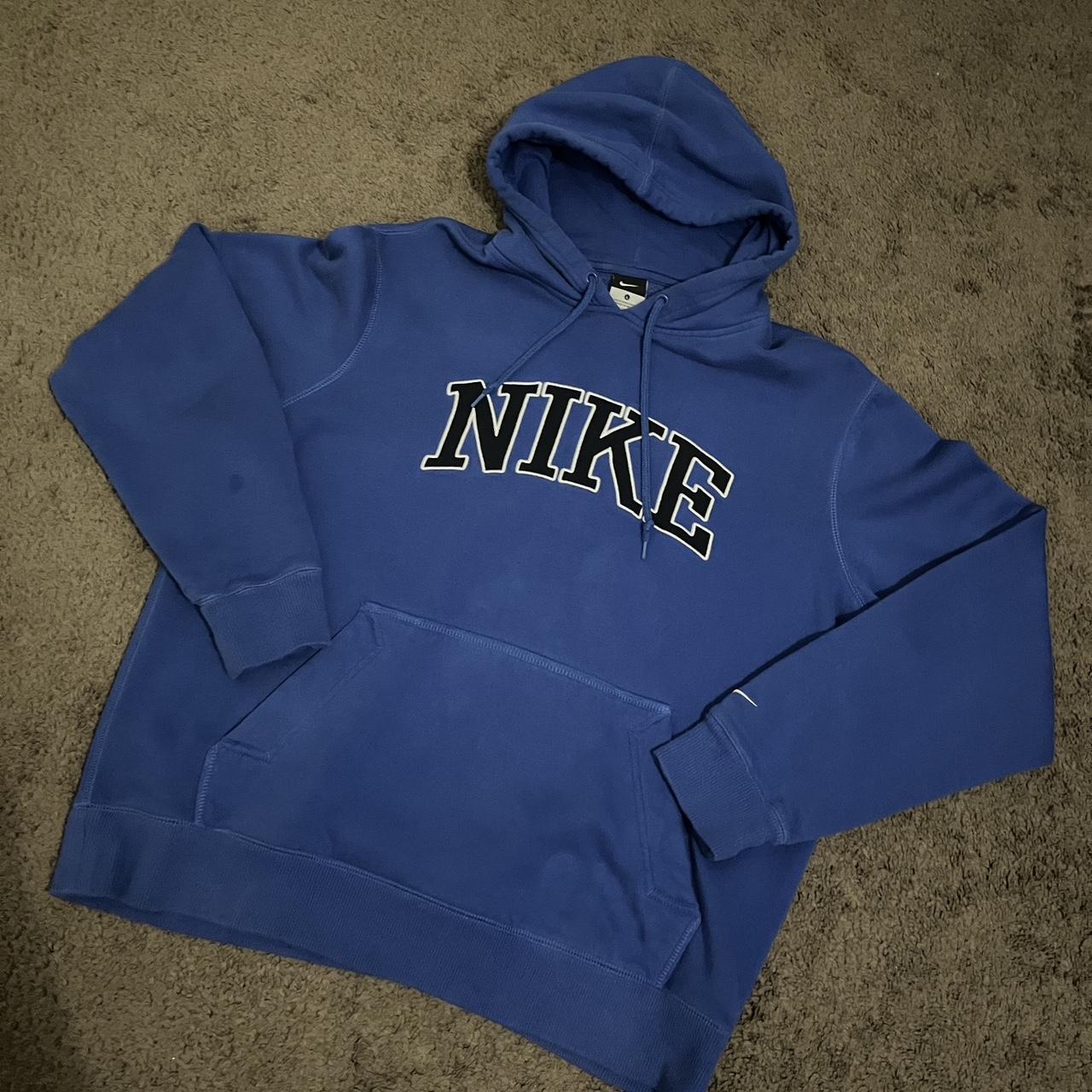 Vintage Nike Hoodie with Black Nike Tag Blue Size... - Depop