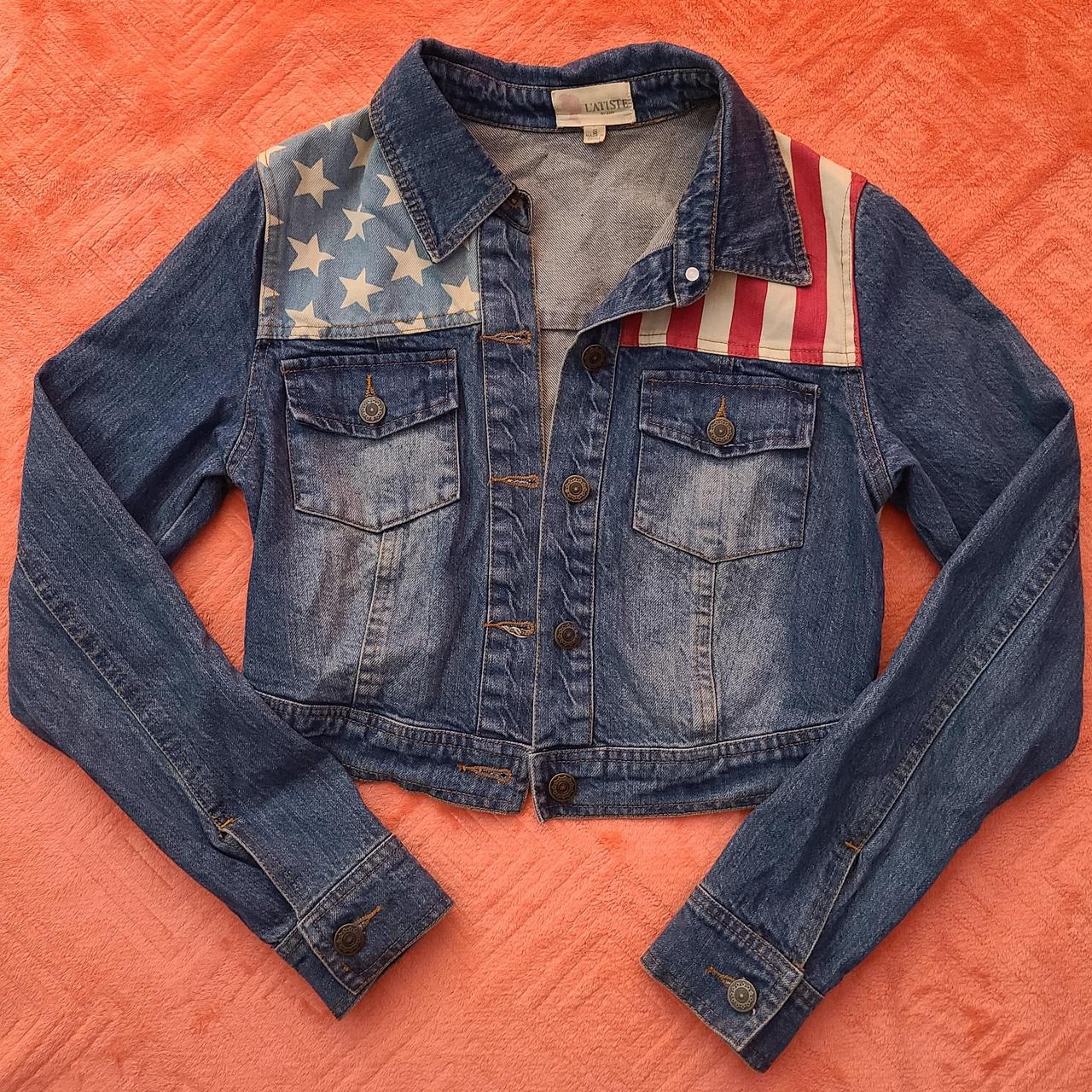 Women's american 2024 flag jean jacket