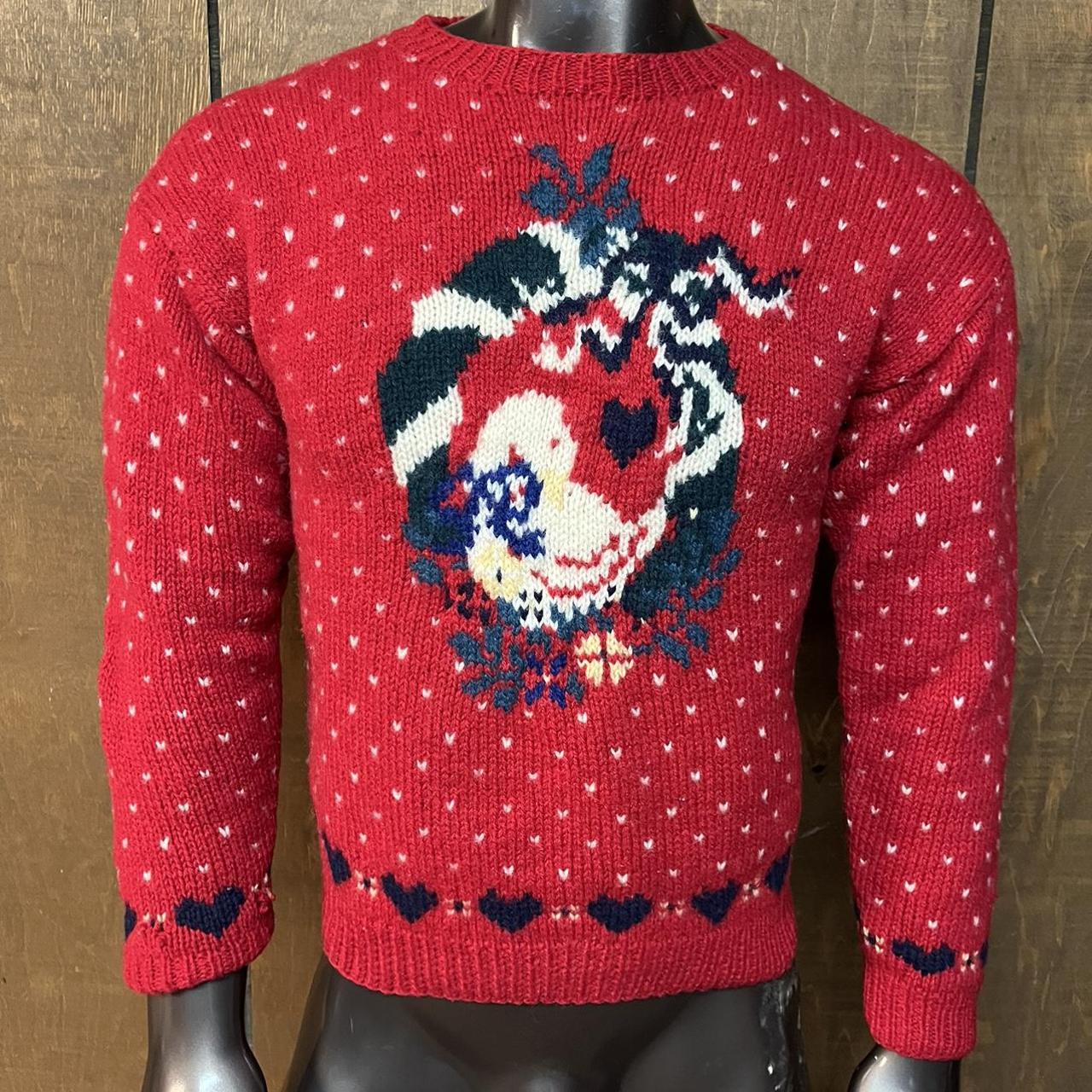 Vintage 1989 Eddie Bauer Sweater Wool Red Graphic... - Depop