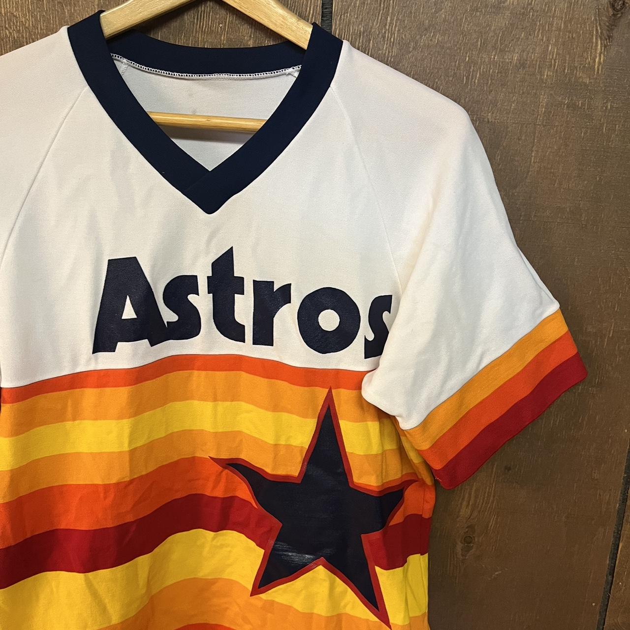VINTAGE Houston Astros Rainbow Jersey Adult Medium Sand Knit MLB Mens 1970s