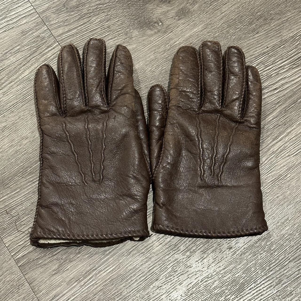 VINTAGE Marshall Field Company Brown Leather Gloves... - Depop