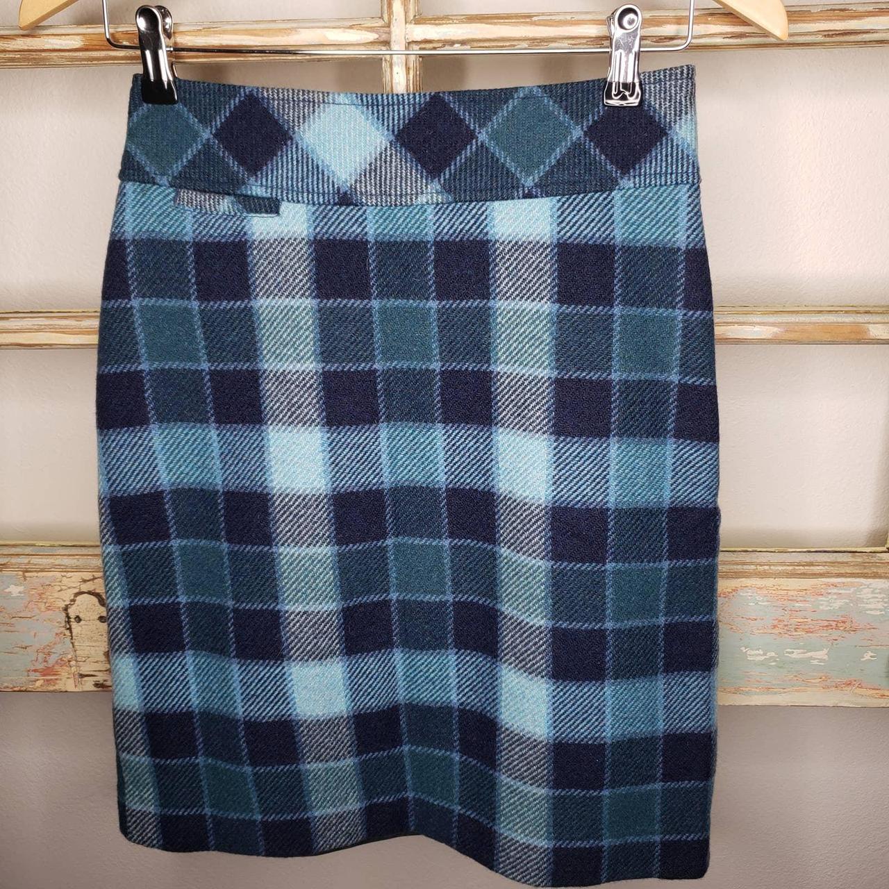 L. L. Bean blue plaid wool skirt Favorite Fit