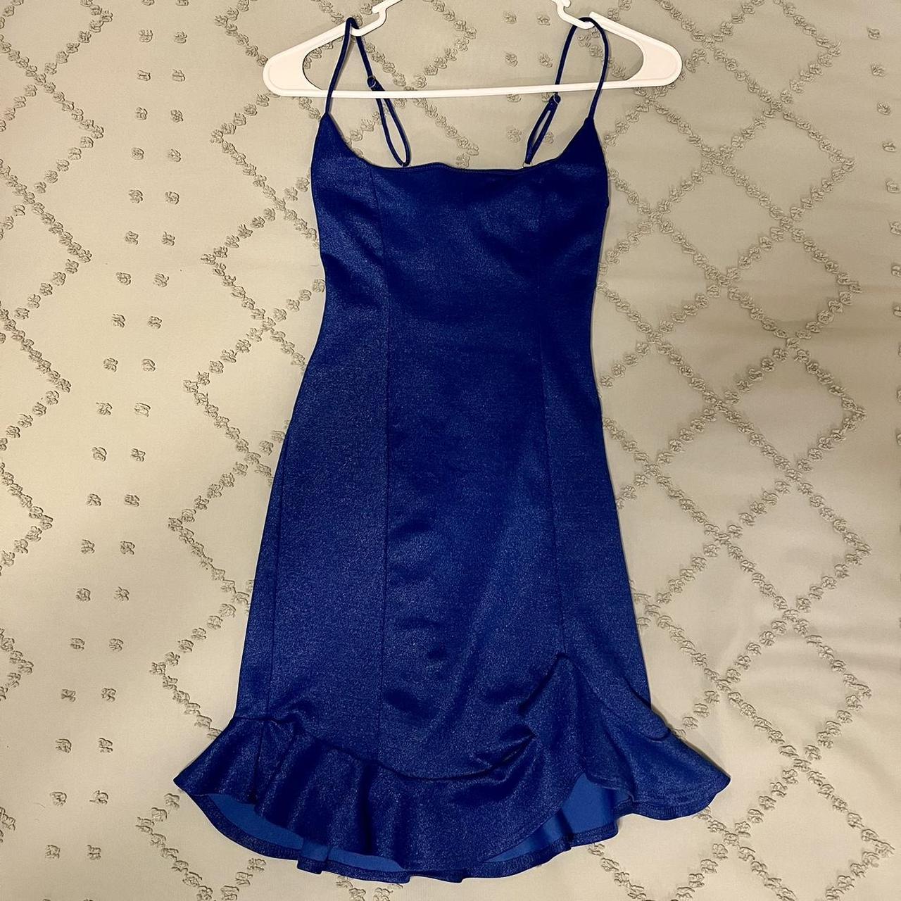 Lucy in the Sky shimmer ruffle dress in royal blue.... - Depop