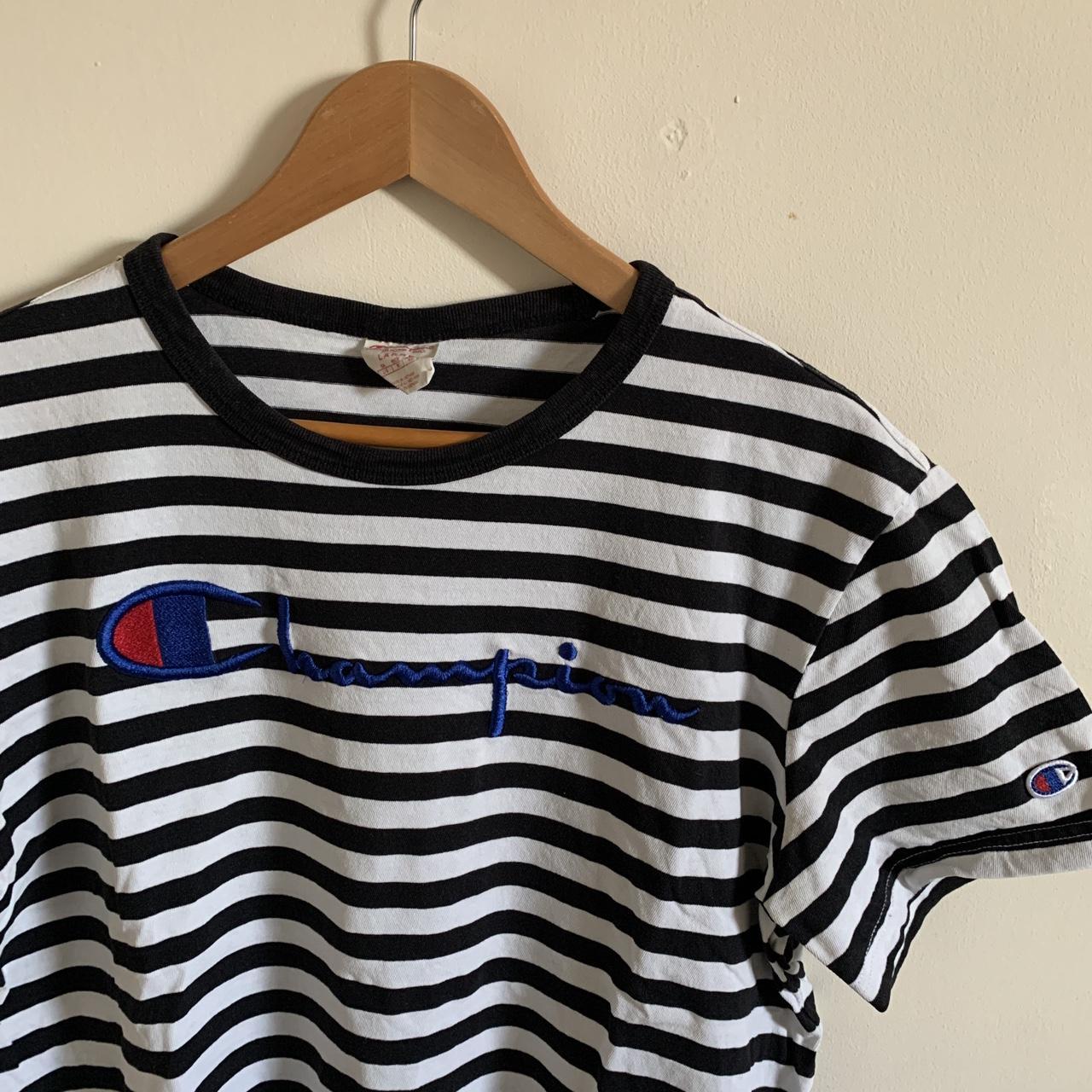 Champion Reverse weave striped t shirt Black Depop