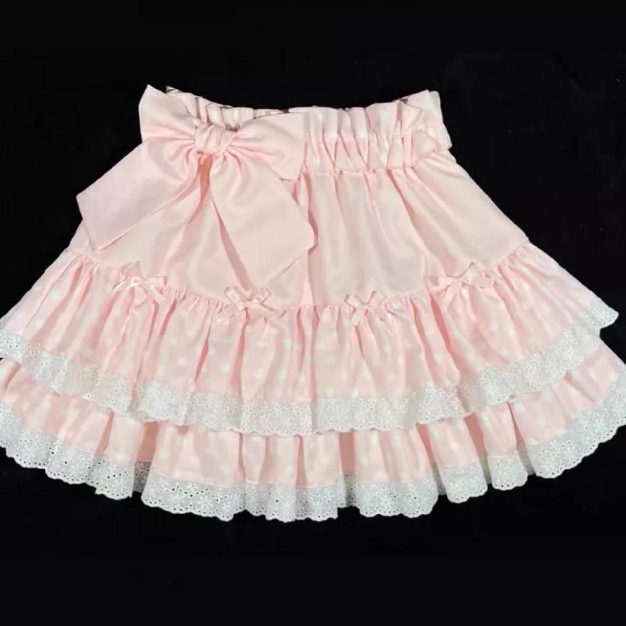 Kawaii Pastel Pink Layered Skirt Lolita w/Lace and... - Depop