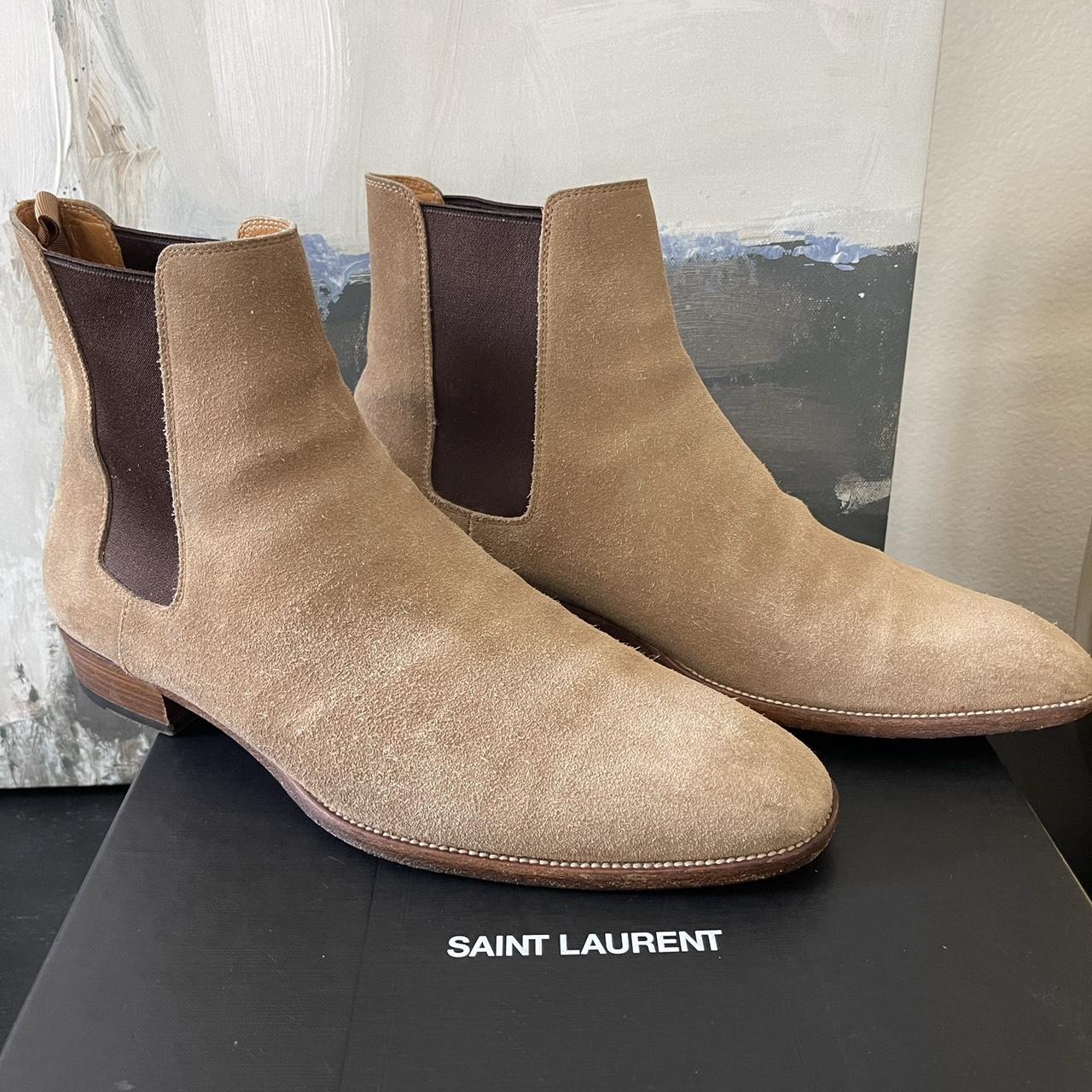 Saint Laurent Wyatt 30 Suede Chelsea Boots Mint... - Depop