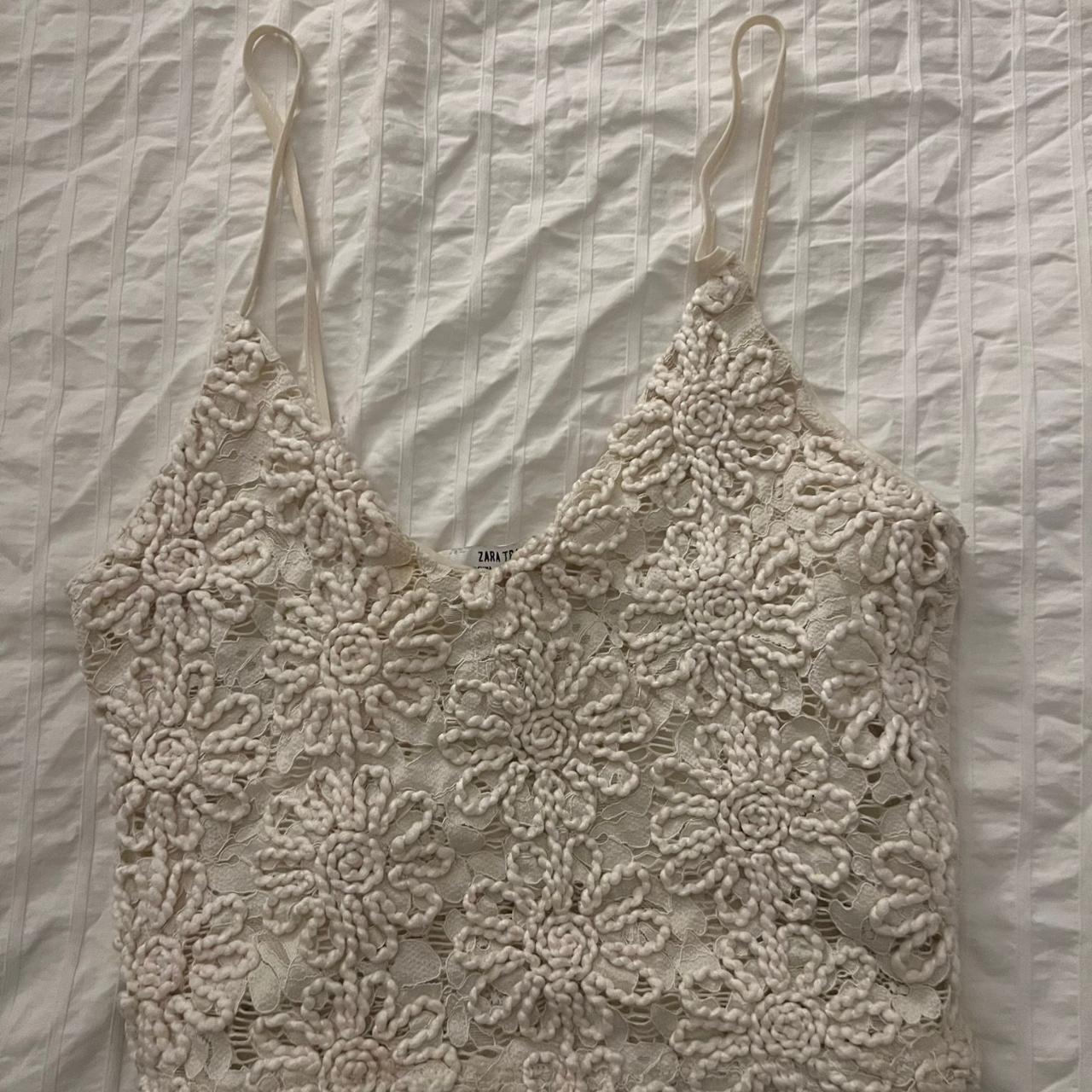Zara white floral embroidered crop top Size S Depop