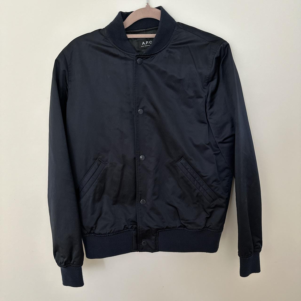 Navy blue bomber jacket by APC. - Depop