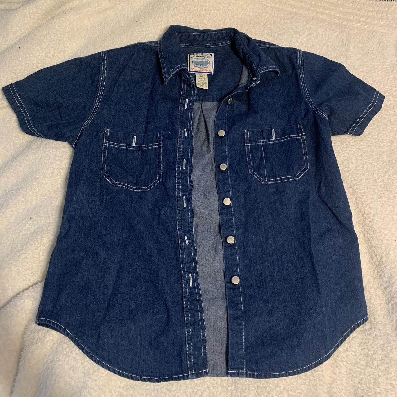 short sleeve denim button-up - Depop