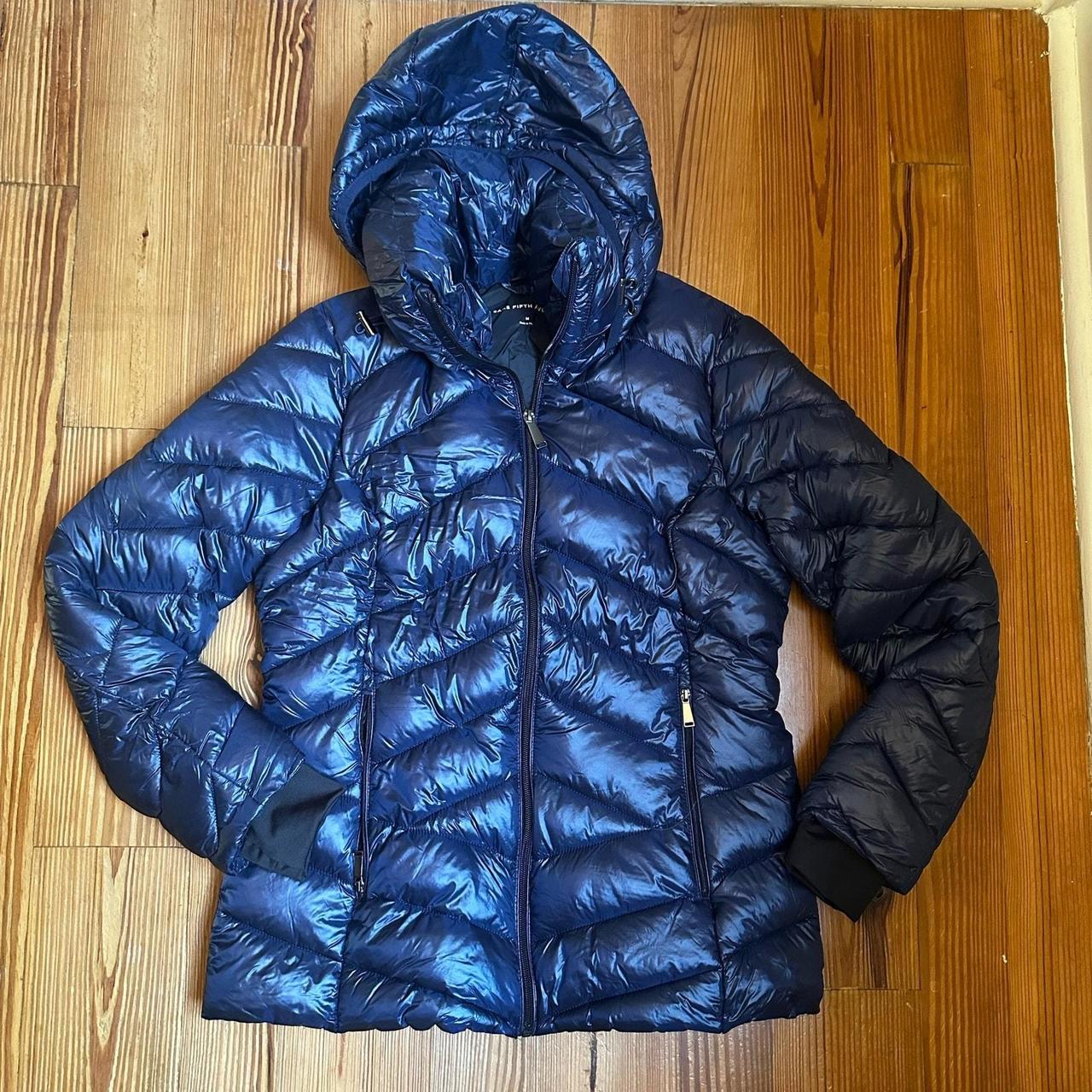 Saks Fifth Avenue navy hooded collar puffer coat. Depop