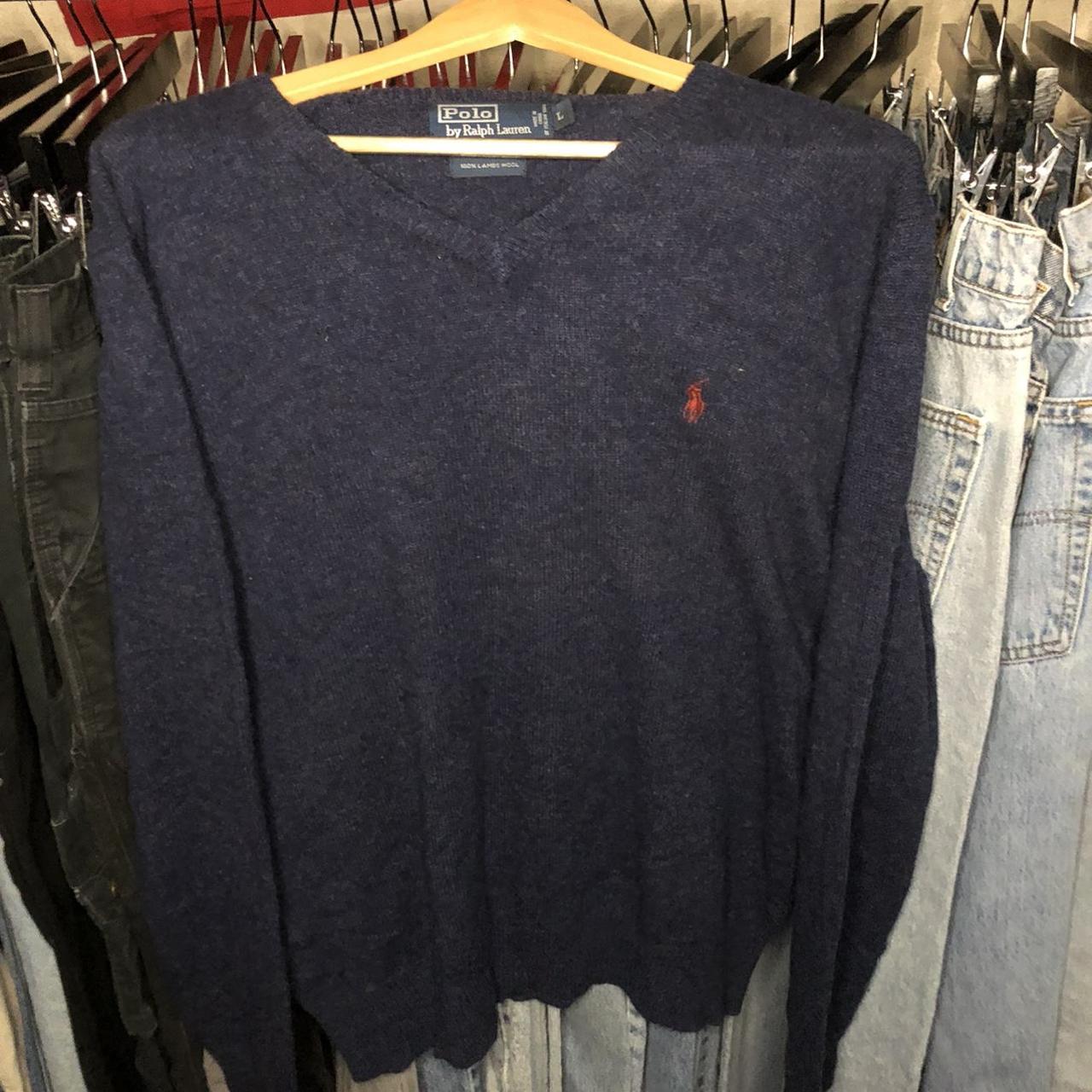 Vintage Polo V Neck Sweater Size: Large Pit to... - Depop