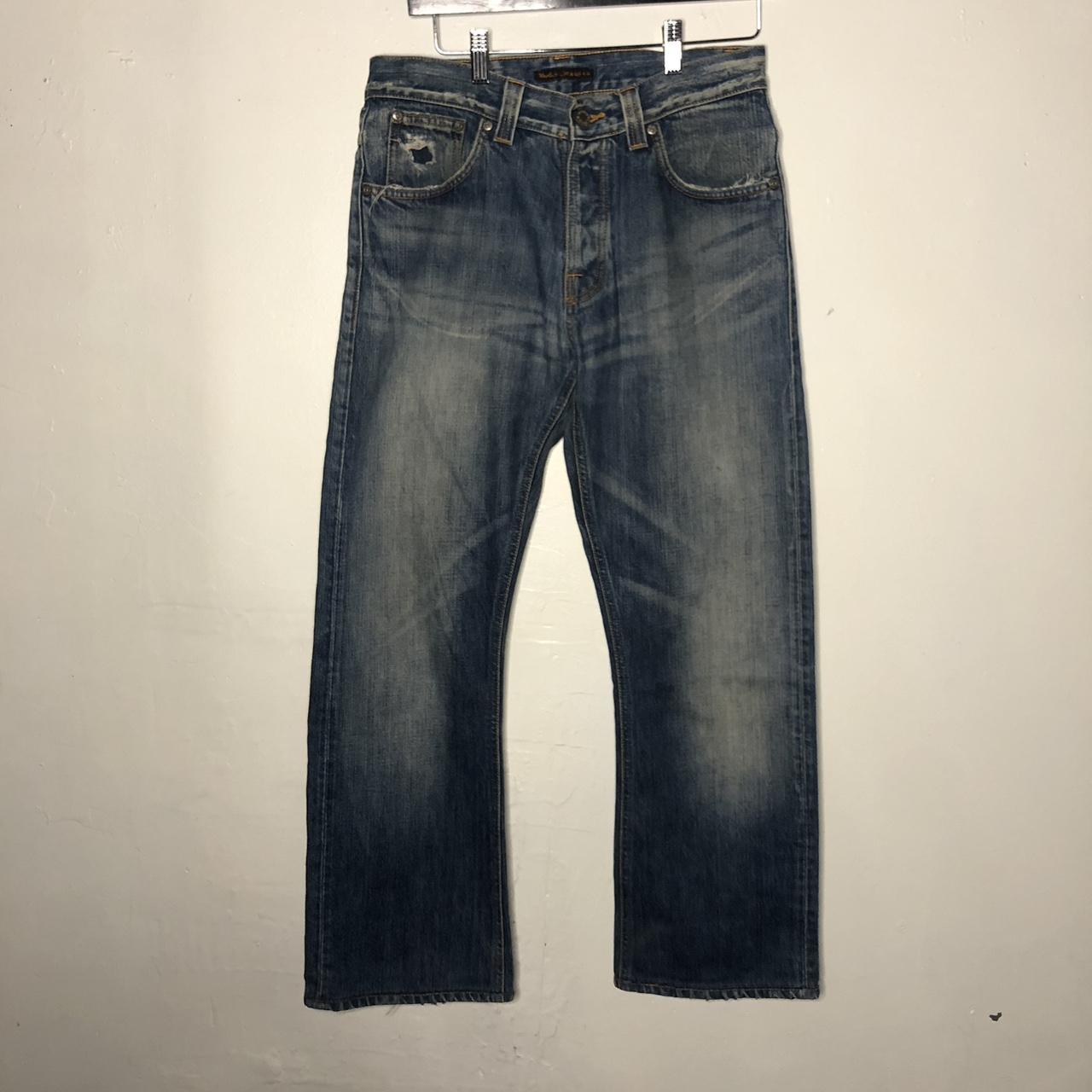 Nudie Jeans Men's Navy and Blue Jeans | Depop