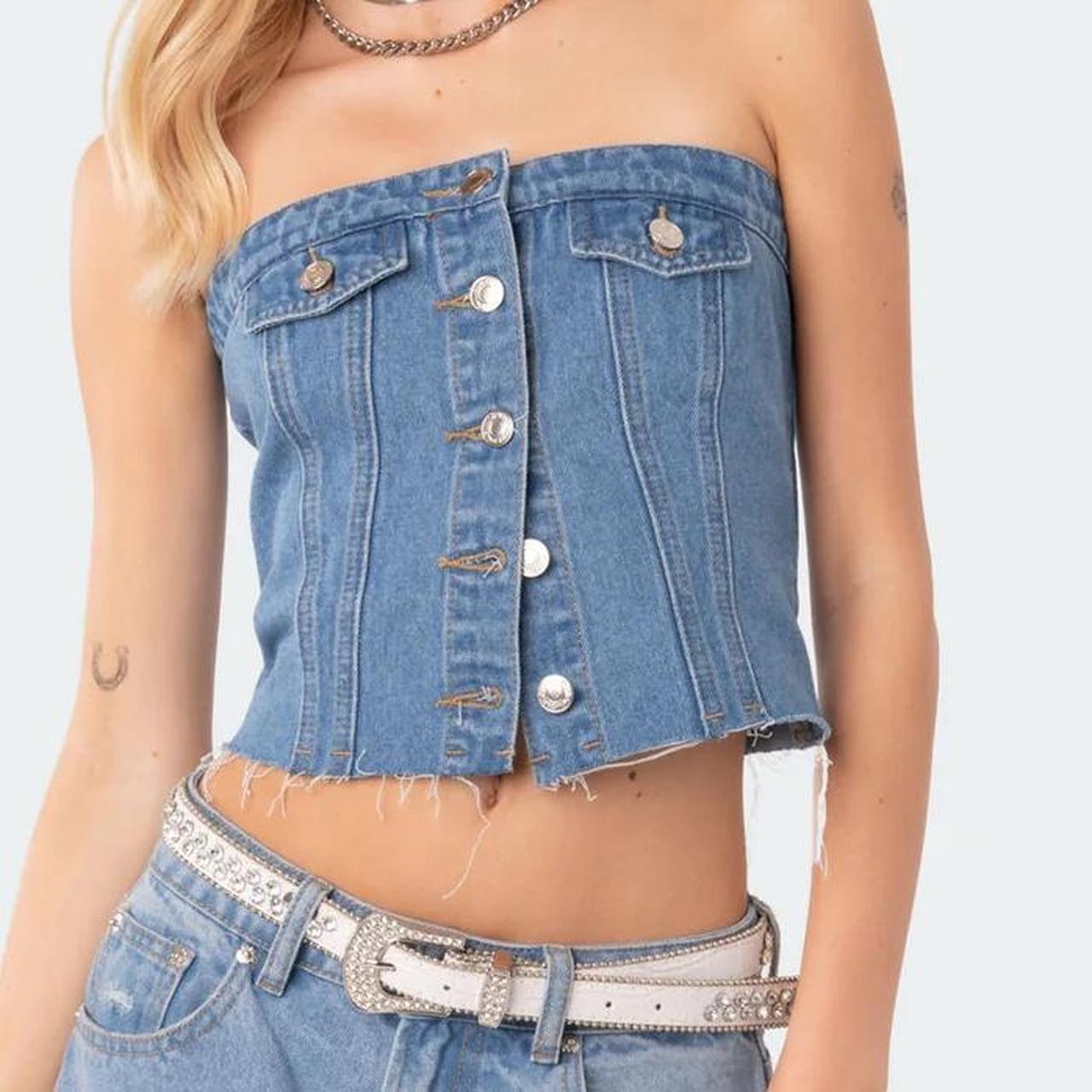 Edikted Denim Strapless Tube Top Worn Once Depop 4820