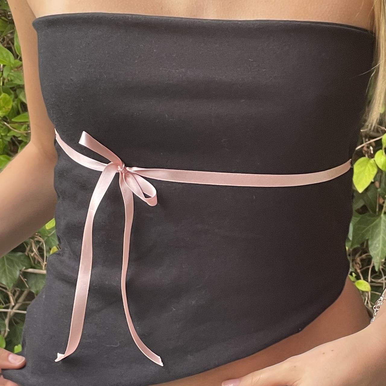 Handmade Black asymmetrical tube top ⭐️ with ribbon... - Depop