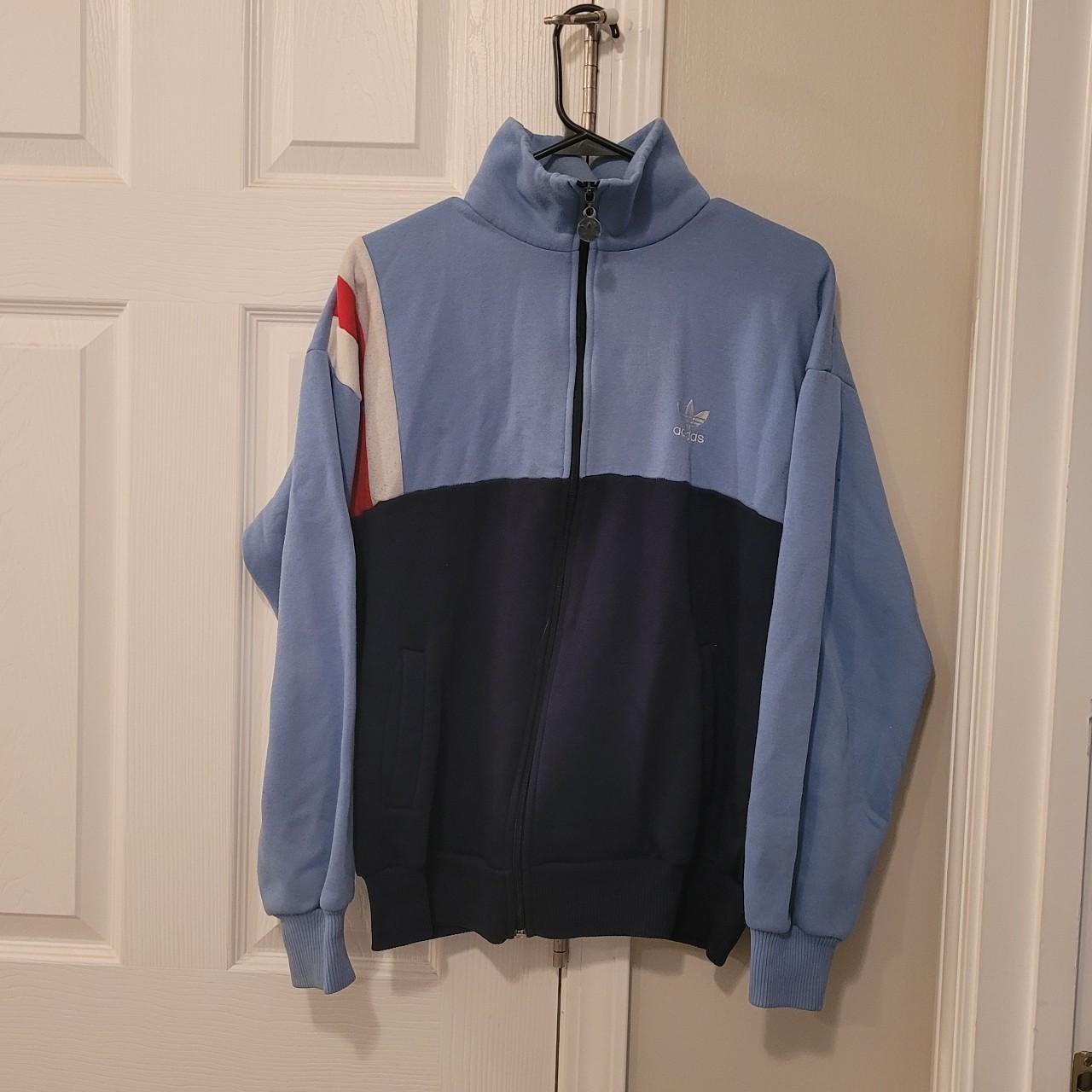 Adidas Men's White and Blue Hoodie