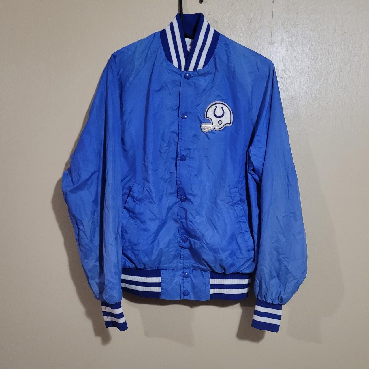 Satin Starter Throwback Indianapolis Colts White and Blue Jacket