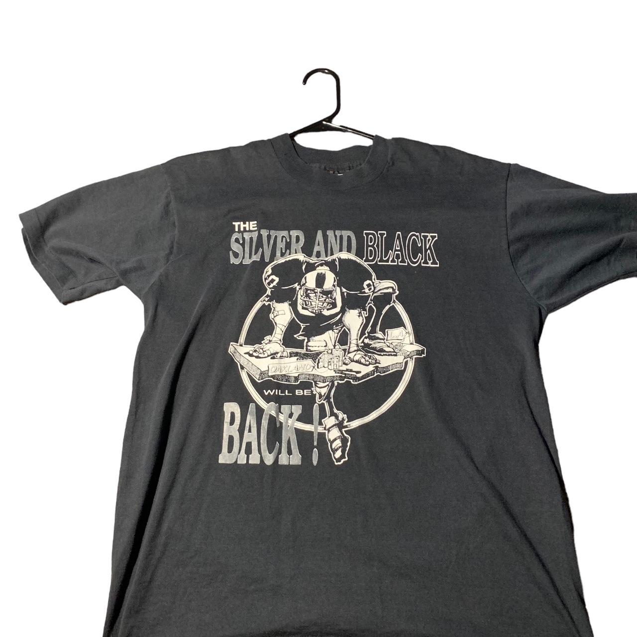 Vintage Oakland Raiders T Shirt Sliver & Black - Depop