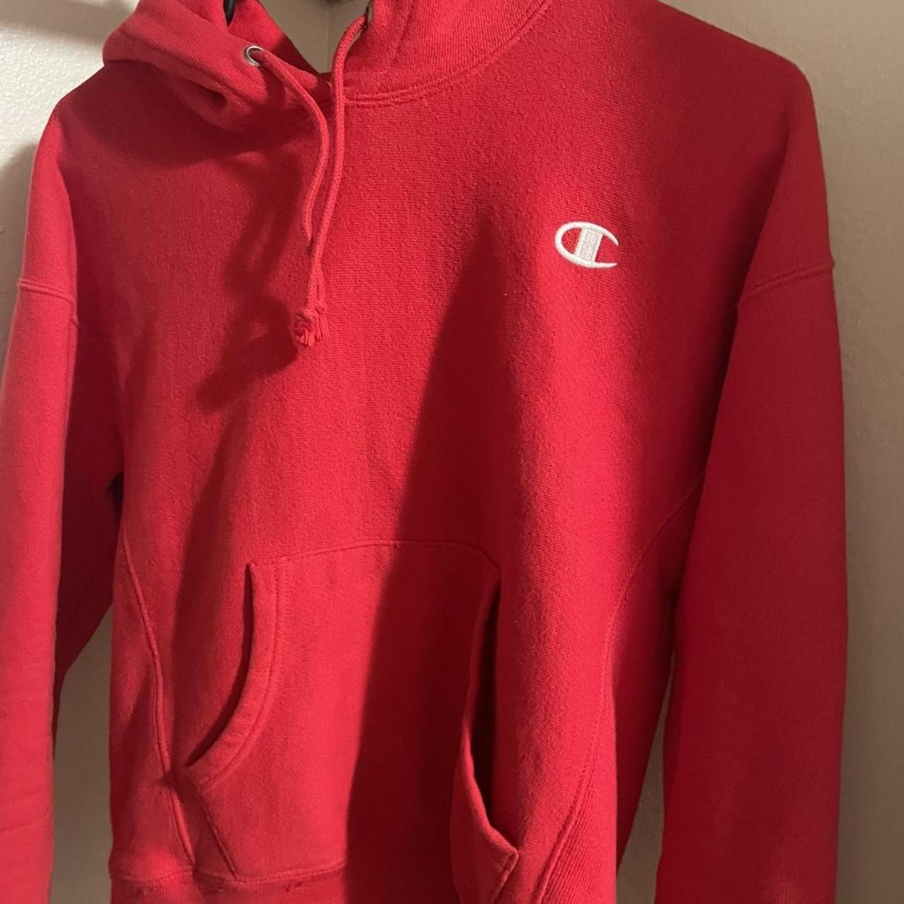 Champion red hot sale hoodie womens