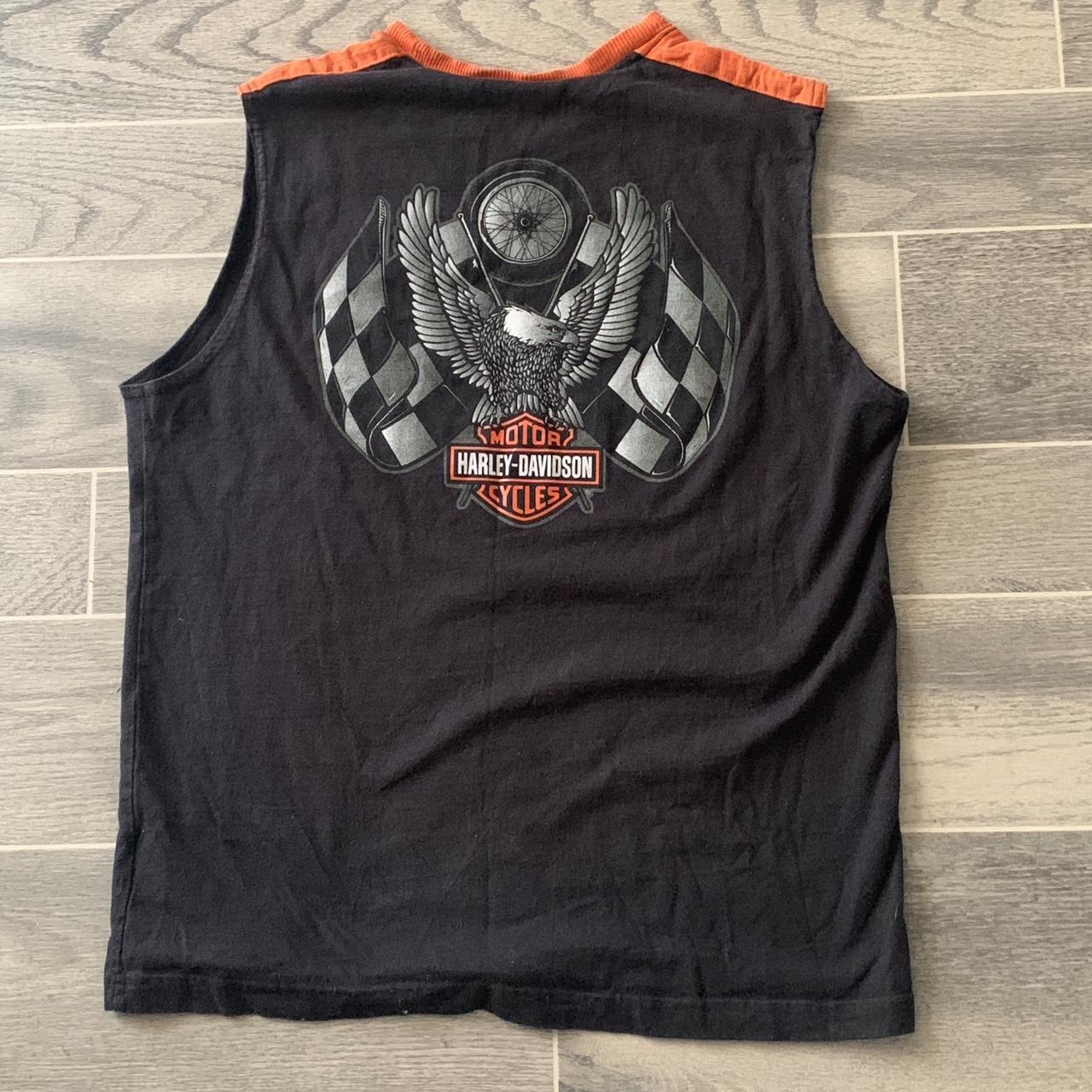 Harley Davidson Men's Orange and Black Vest | Depop