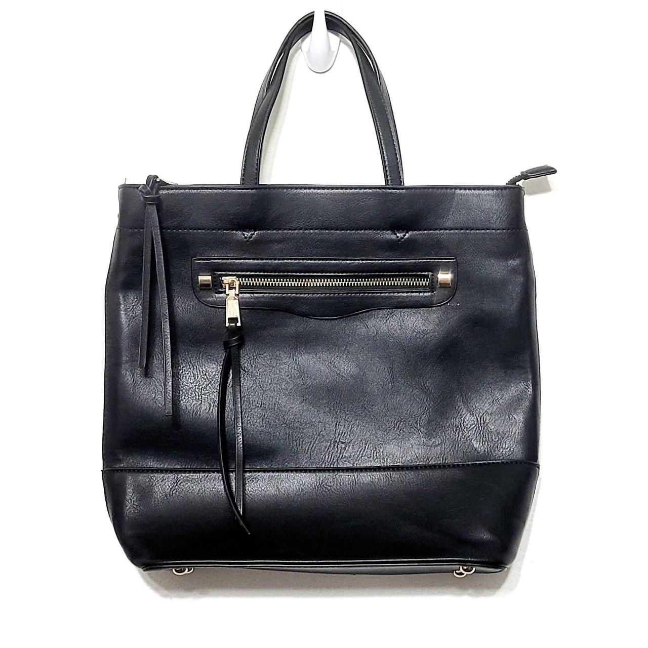 Moda Luxe Black Faux Leather Handbag Tote Purse NEW... - Depop