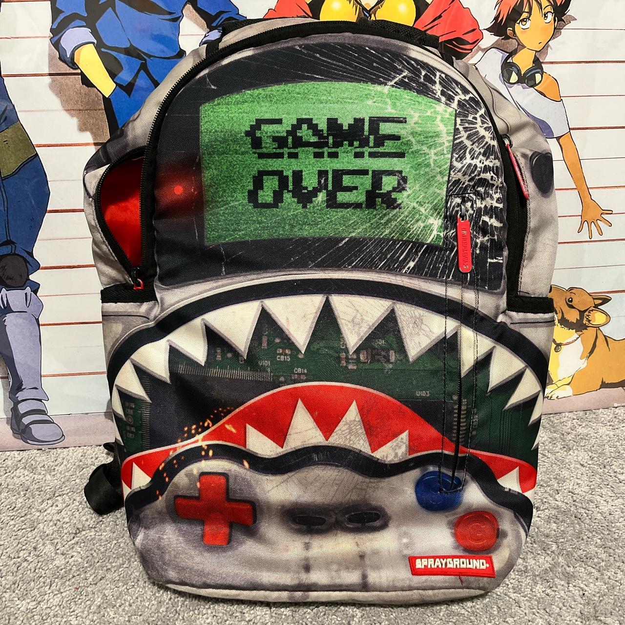 Sprayground Red and Silver Laptopcasesbag Depop