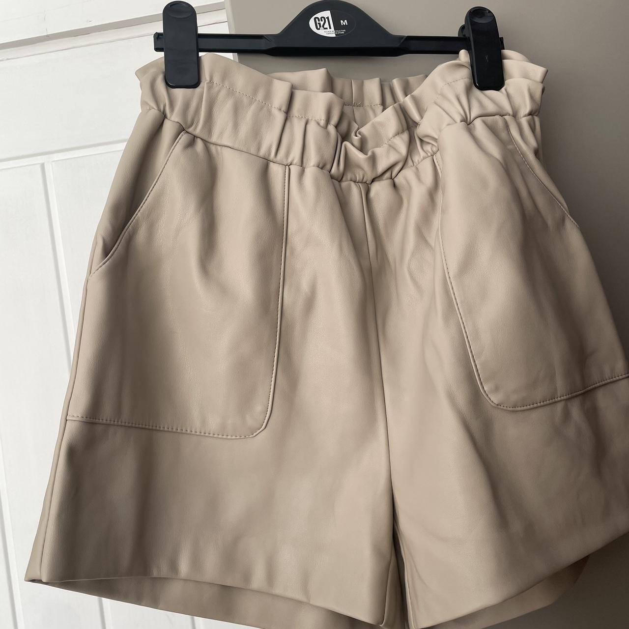 Primark beige paper bag leather shorts size small - Depop