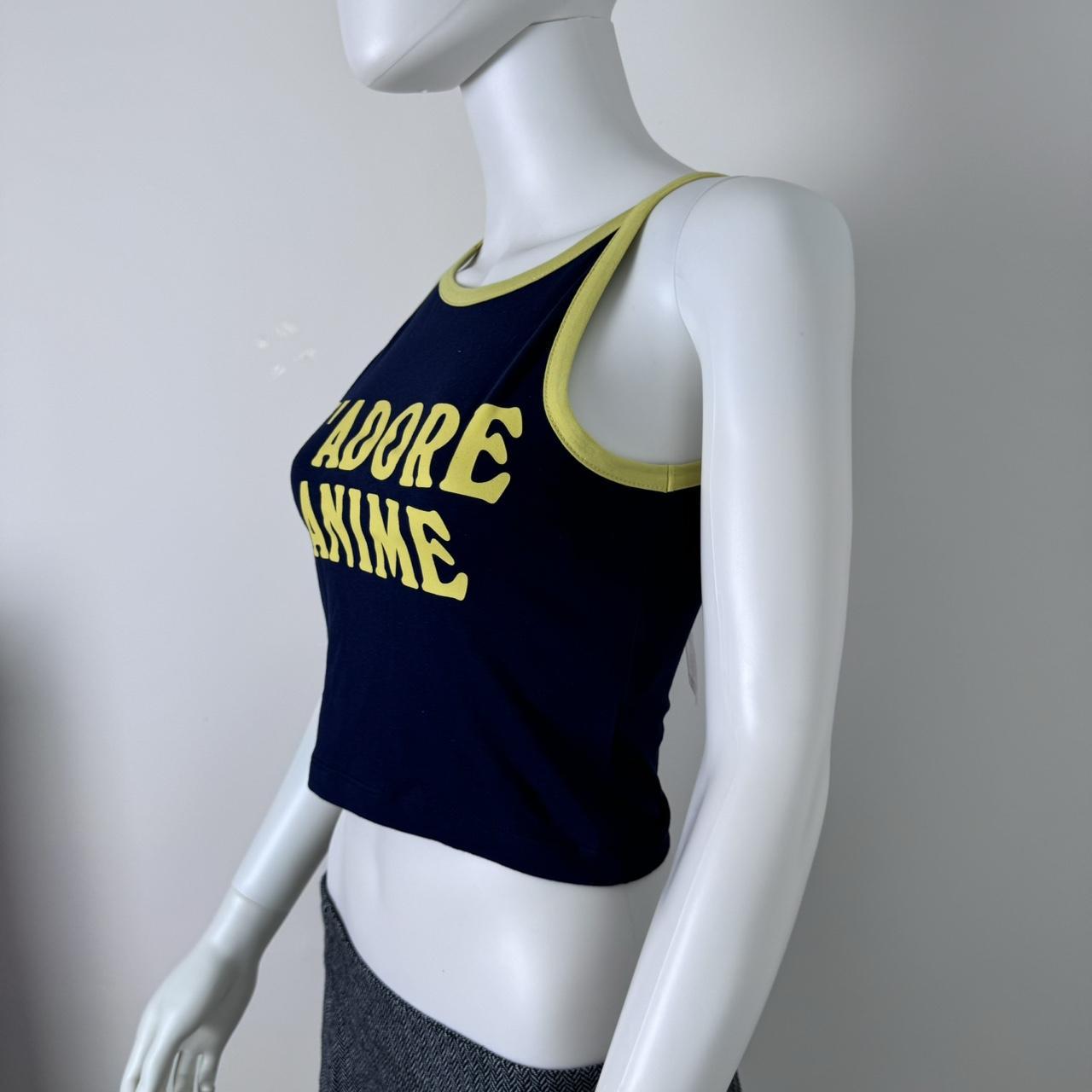 Navy and yellow J'adore Anime crop top #AnimeFashion - Depop