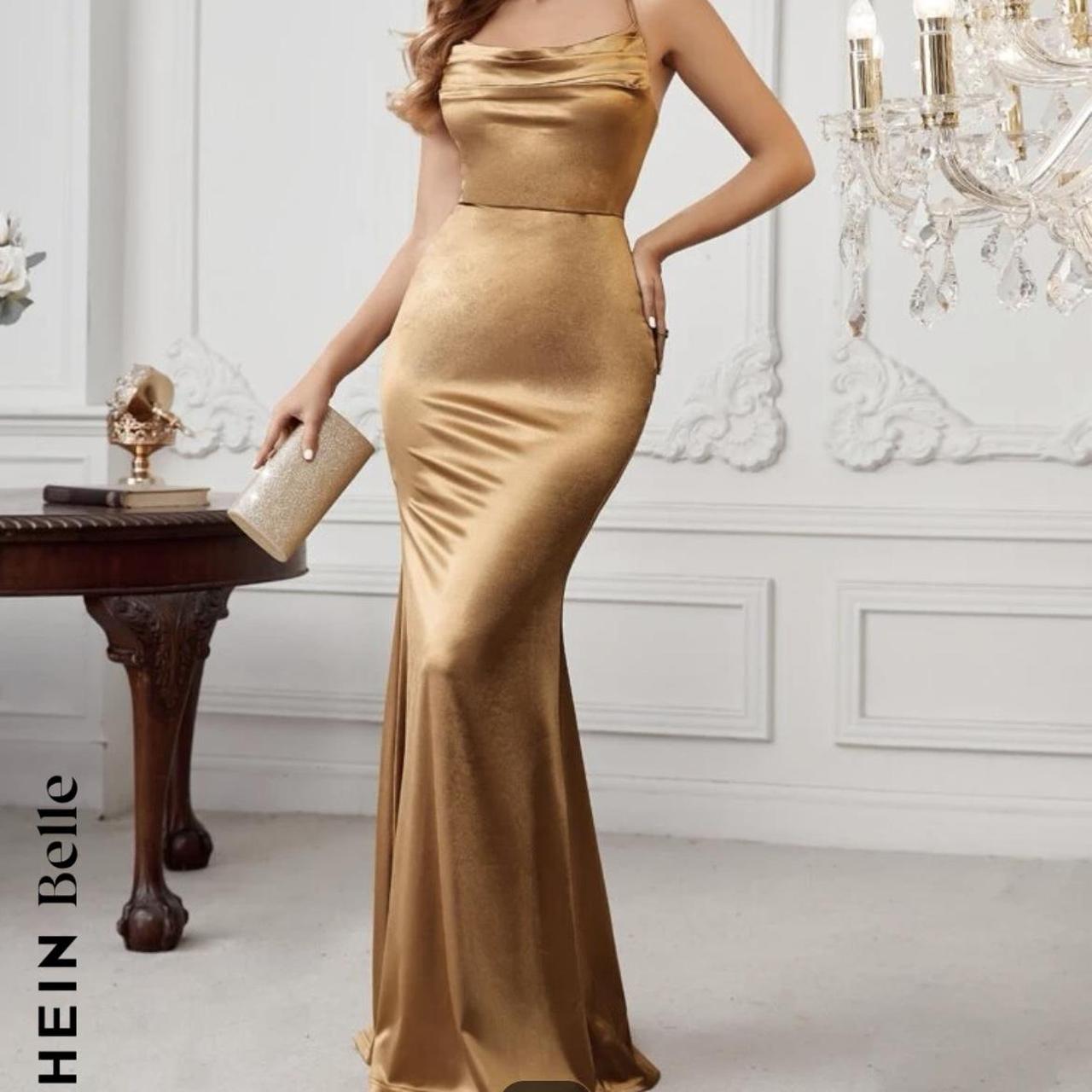 Long Satin Gold Dress - Size Xs ( fits like small... - Depop
