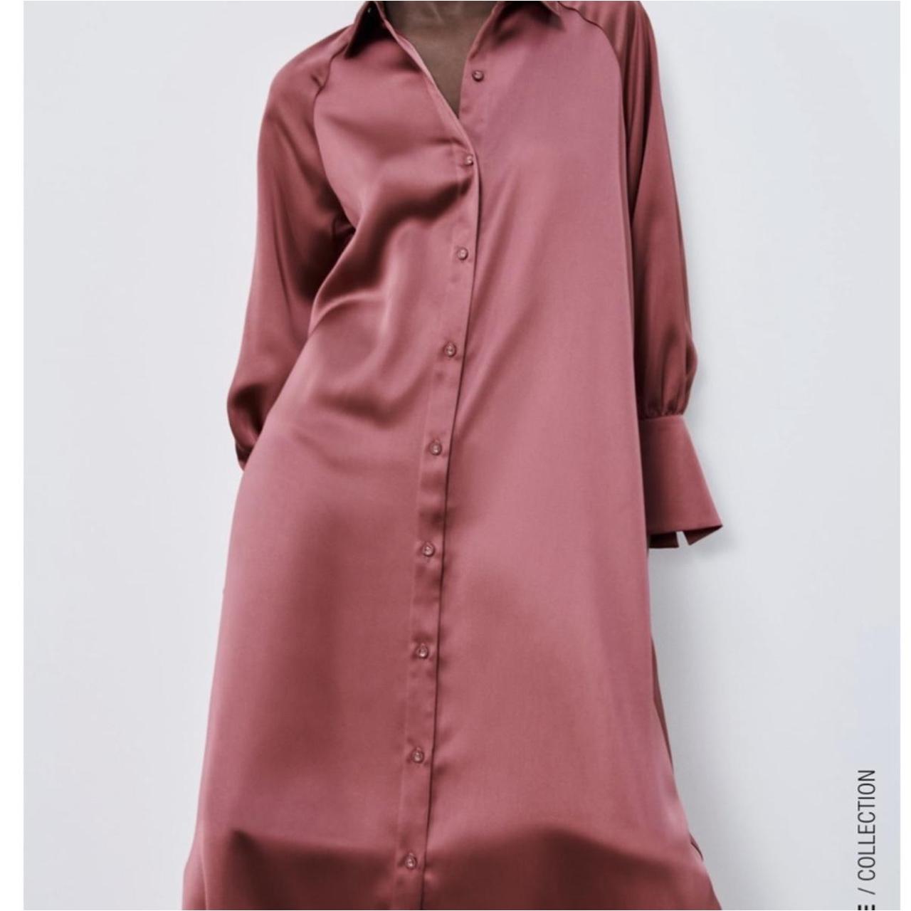 Zara satin oversized shirt dress pink marsala Depop