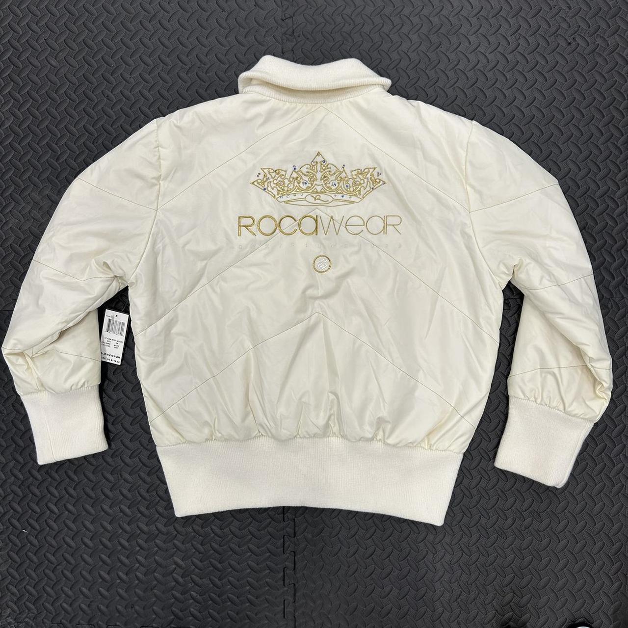 Rocawear Women's White and Gold Jacket | Depop