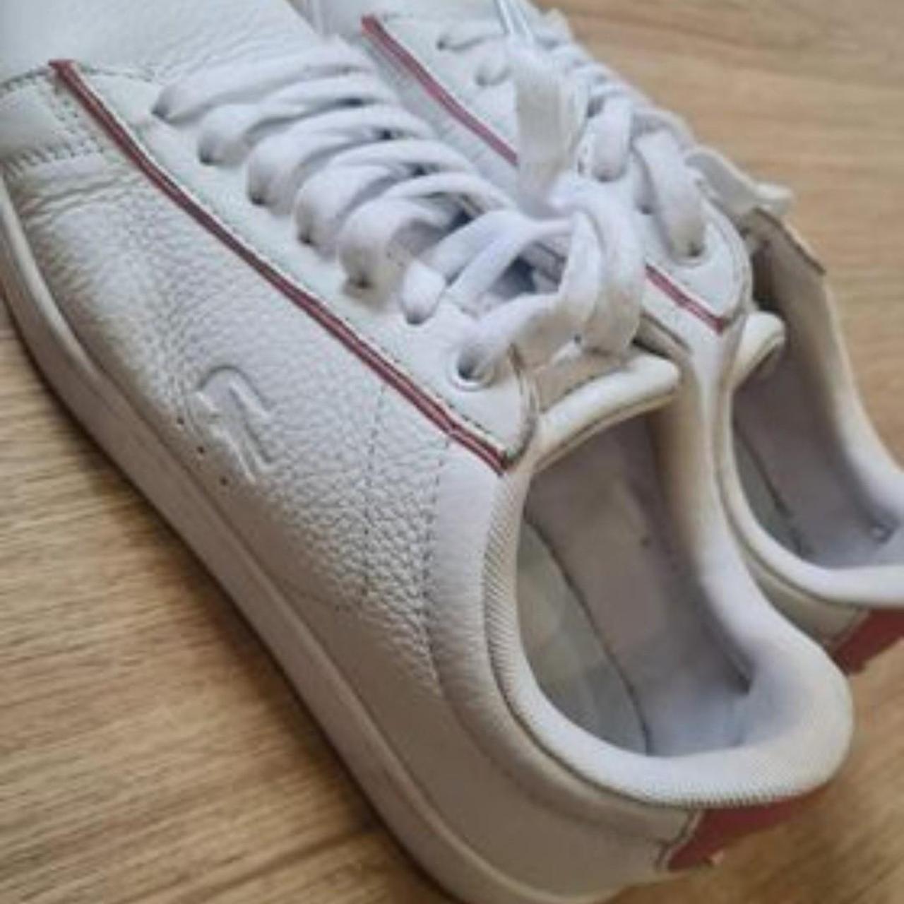 Lacoste Shoes White leather with pink Worn once... - Depop