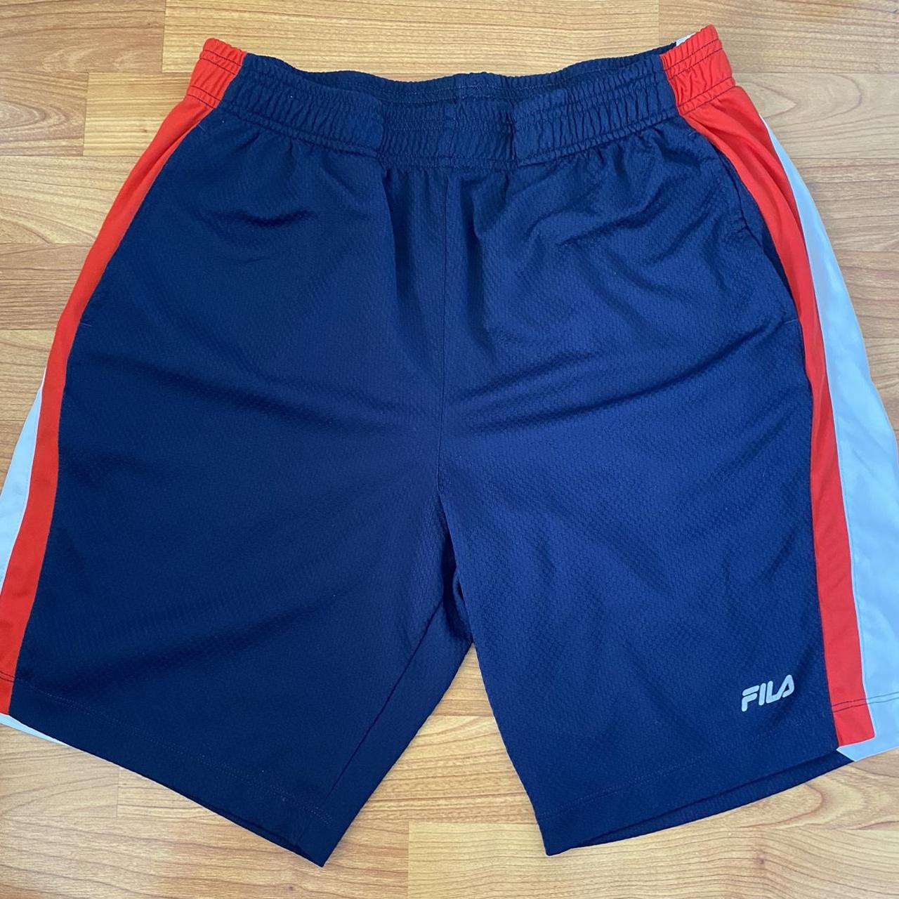 Red, white, and navy blue FILA gym shorts. Never... - Depop