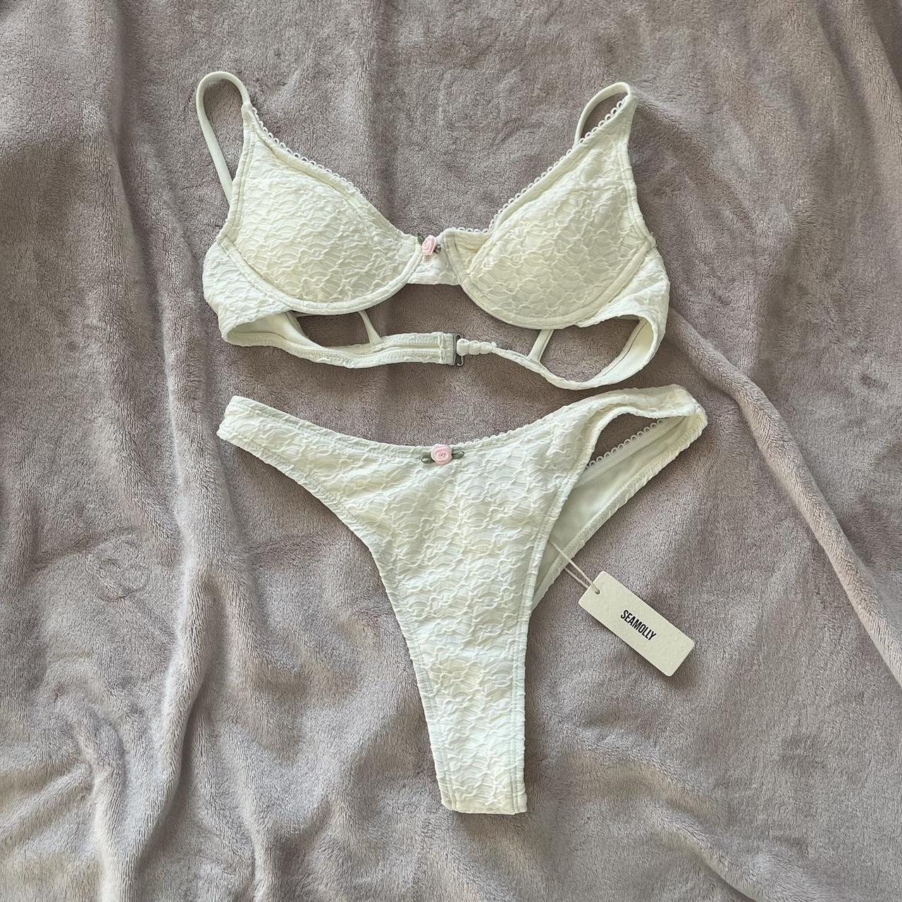 Seamolly cream rose underwire and thong bikini set Depop