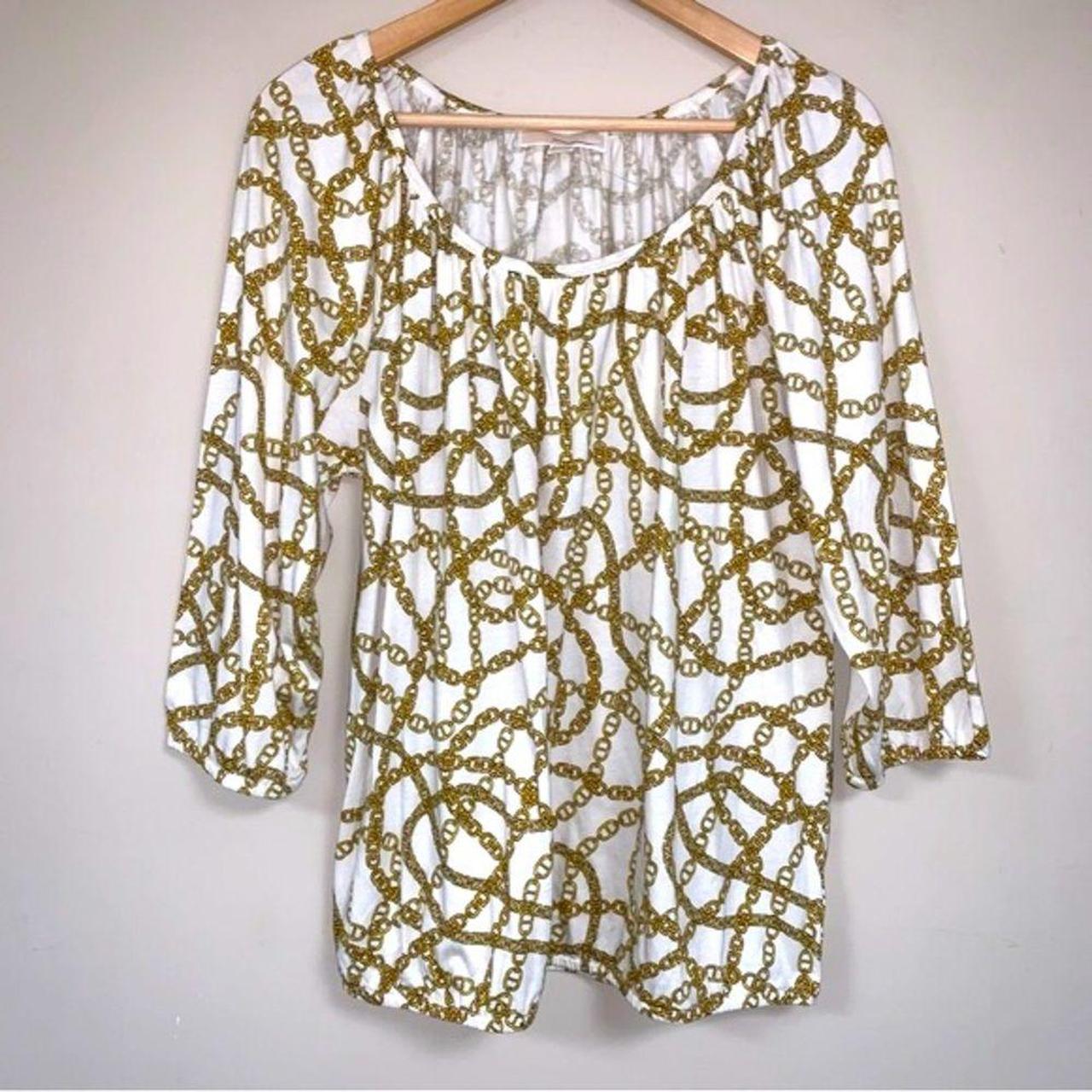 MICHAEL KORS Women s Gold Chain Link 3 4 Sleeve Top