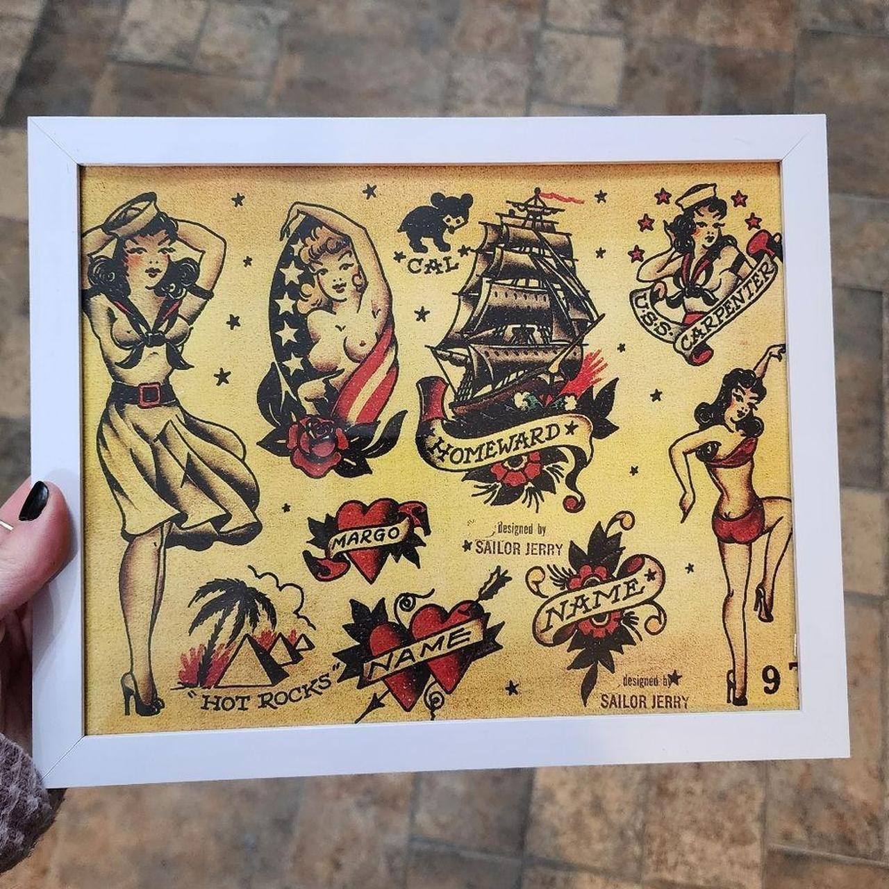 Framed Traditional Tattoo Flash Art 8x10... - Depop