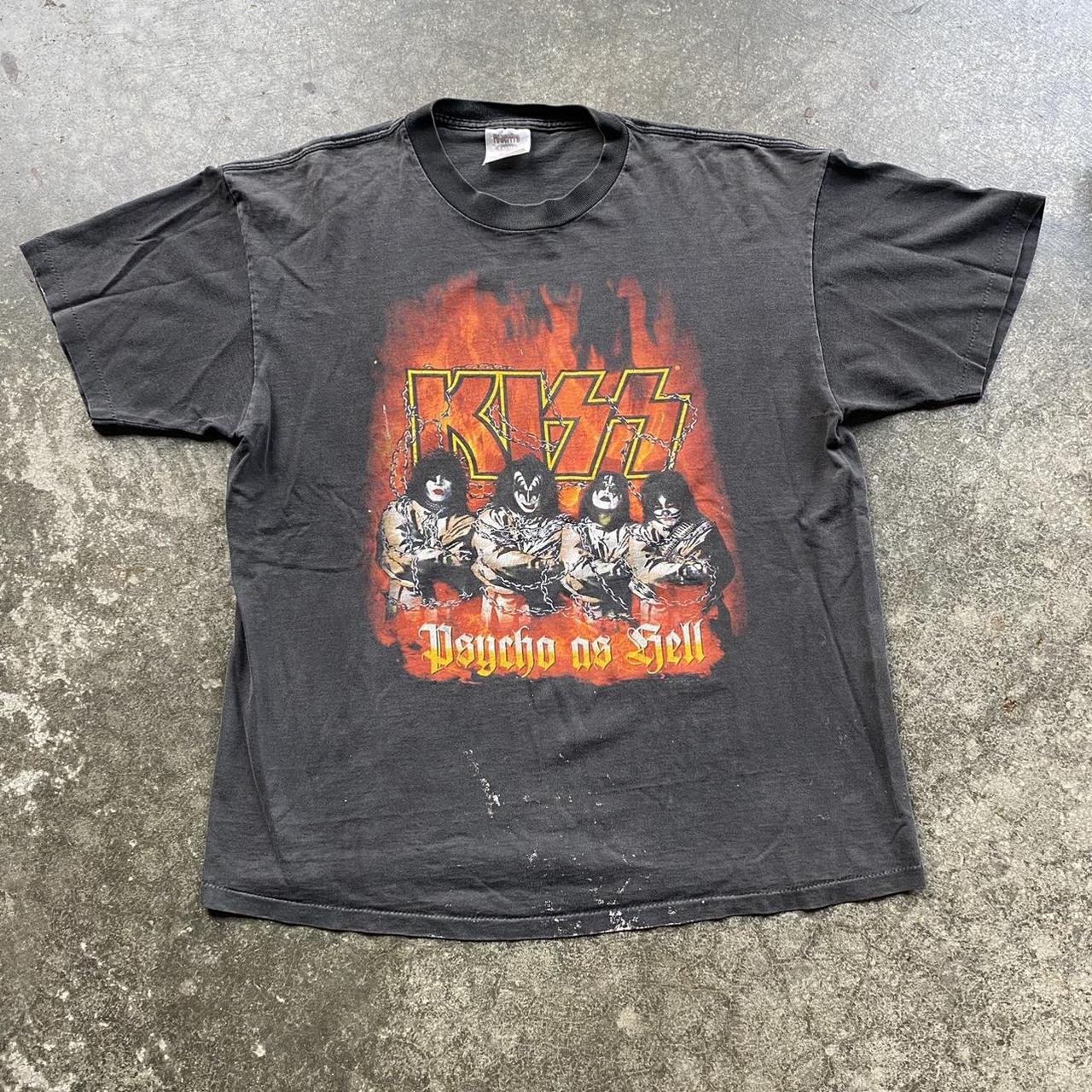 Vintage 90's Kiss Psycho as hell Black Band T-shirt... - Depop