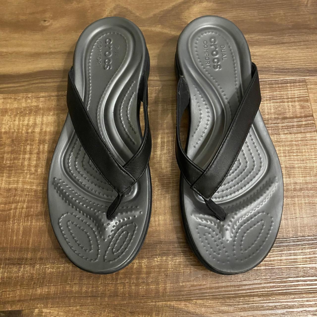 Crocs Women's Black Flipflops | Depop