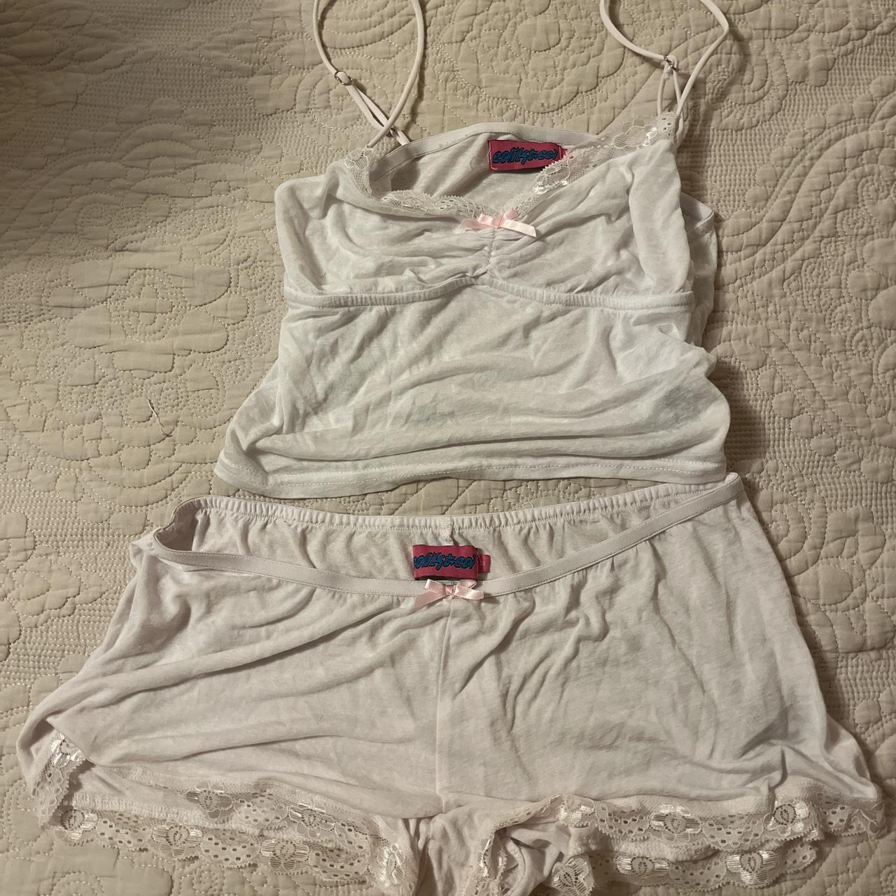 EDIKTED white lace sheer pajama set size MEDIUM... - Depop