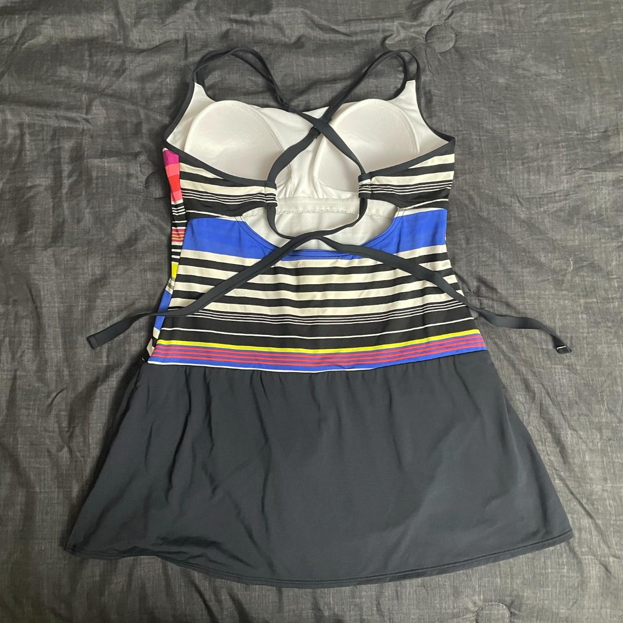Jag striped one piece swim suit with skirt and... Depop
