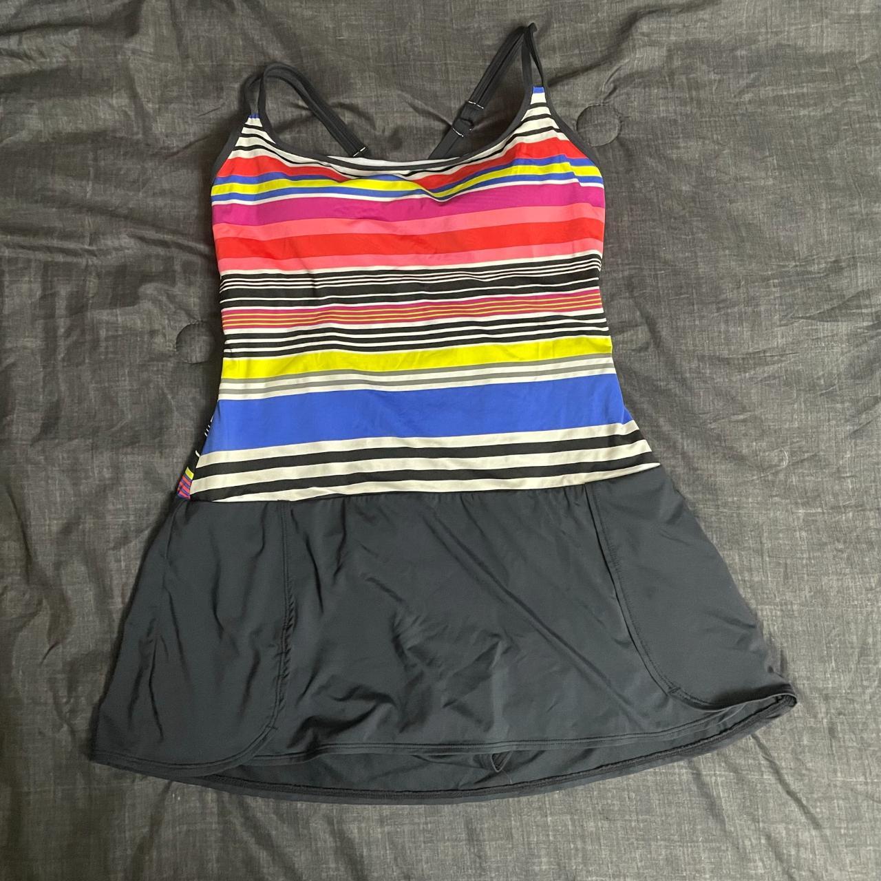 Jag Striped One Piece Swim Suit With Skirt And - Depop