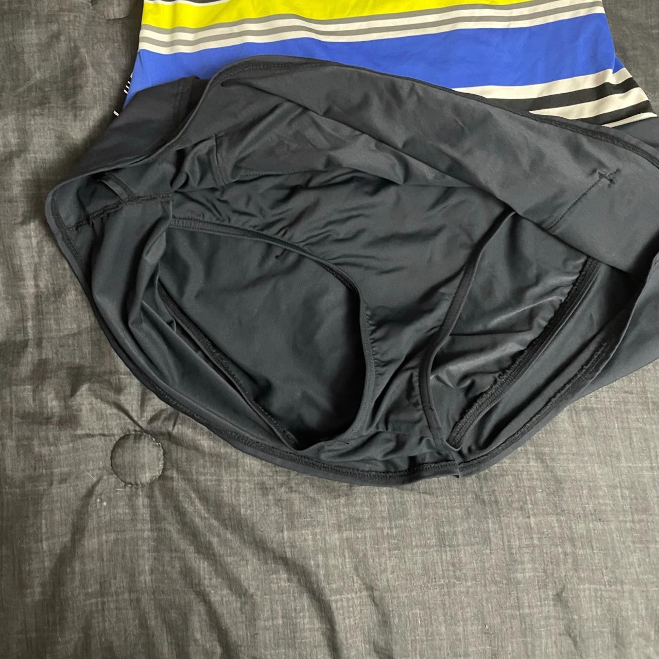 Jag striped one piece swim suit with skirt and... Depop